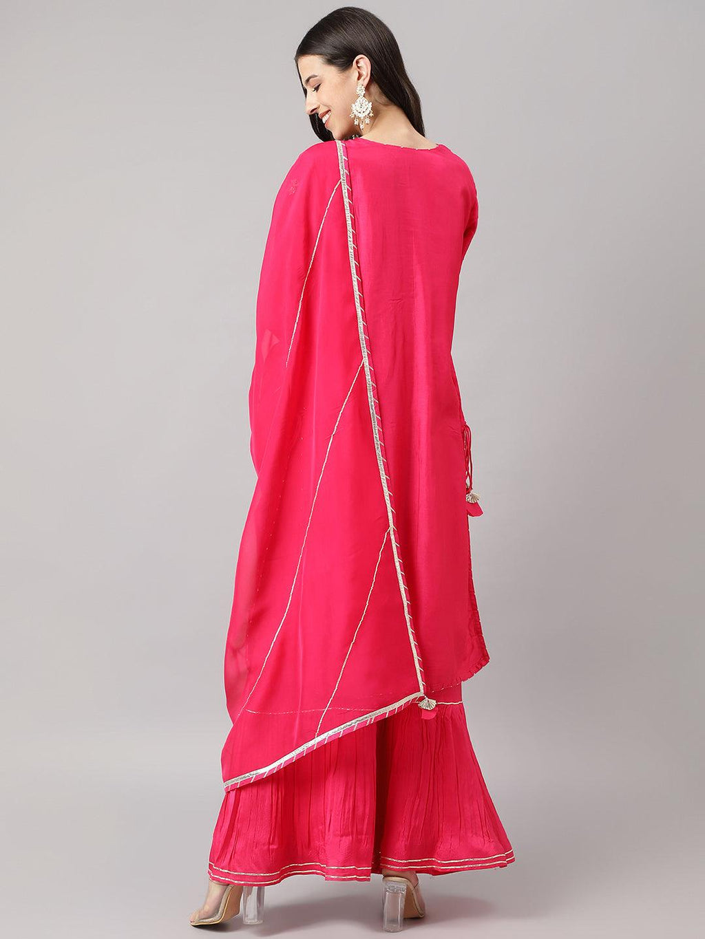 Divena Pink russian silk Hand embroidery Kurta Sharara with Organza dupatta