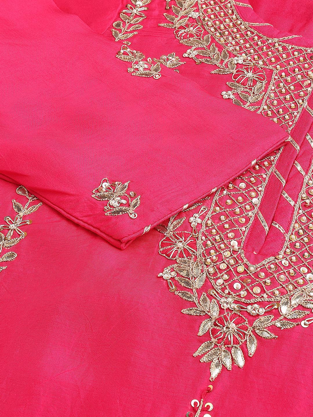 Divena Pink russian silk Hand embroidery Kurta Sharara with Organza dupatta