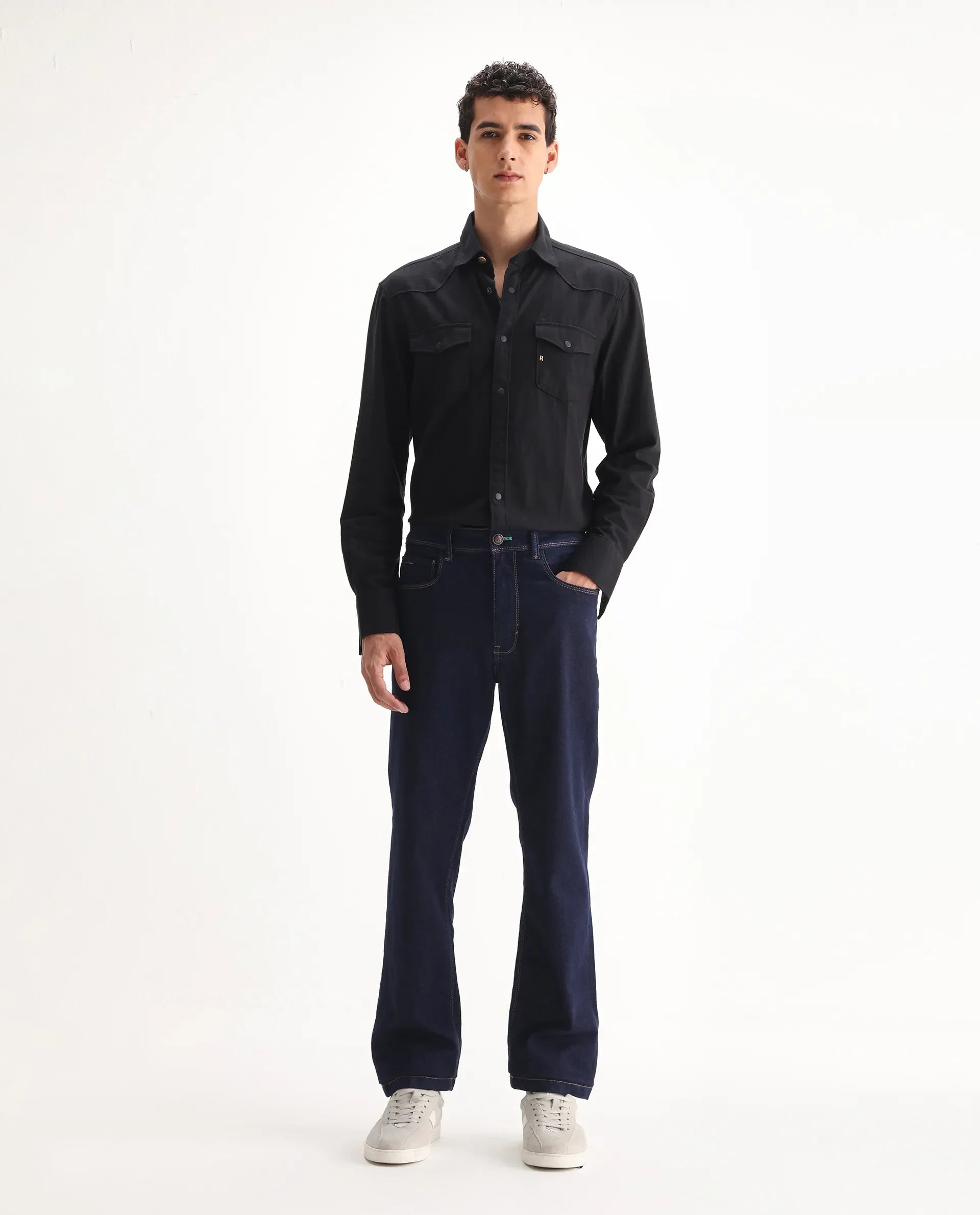 Rare Rabbit Men's Doros Navy Cotton Blend Plain Morris Regular Fit Jeans