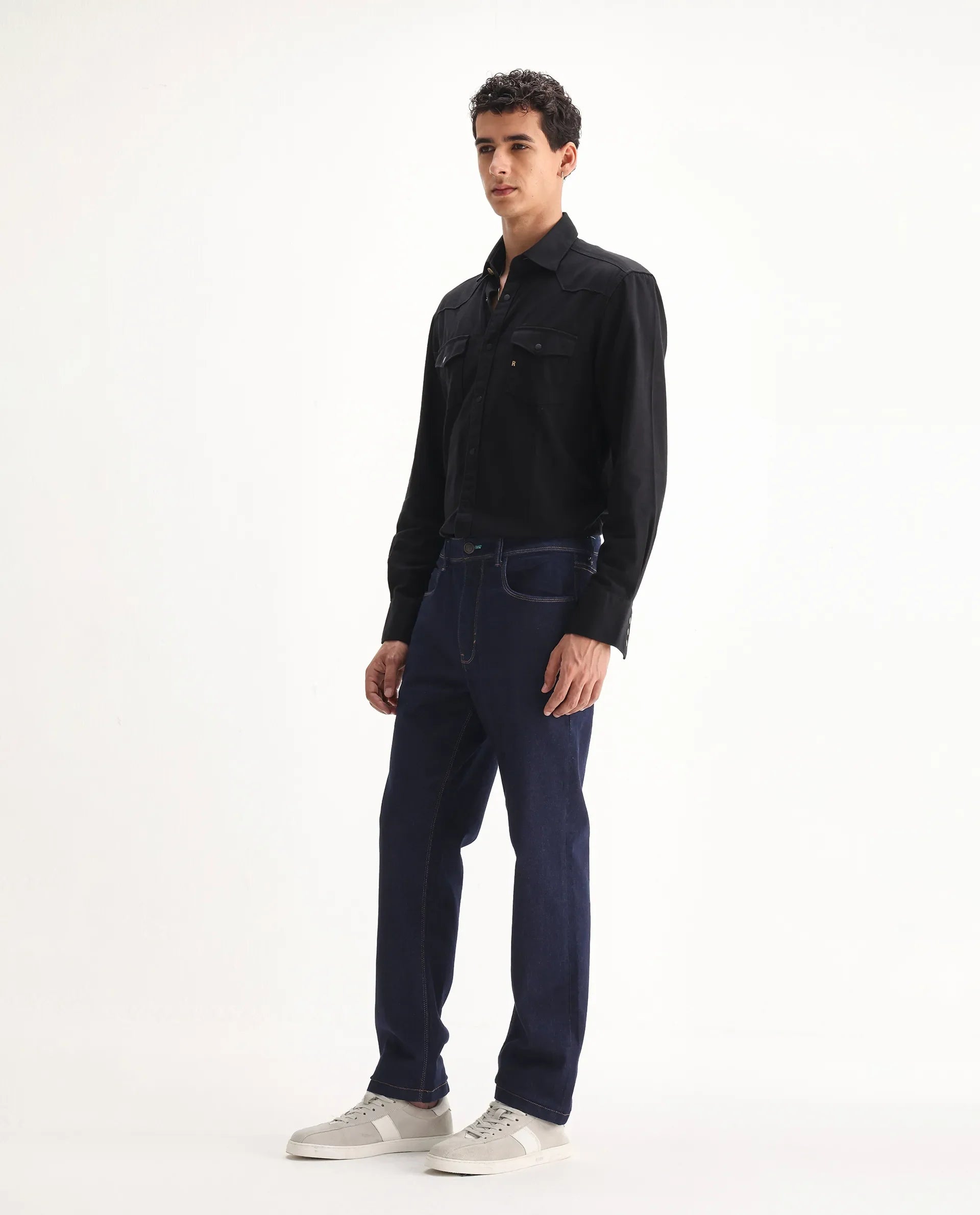 Rare Rabbit Men's Doros Navy Cotton Blend Plain Morris Regular Fit Jeans