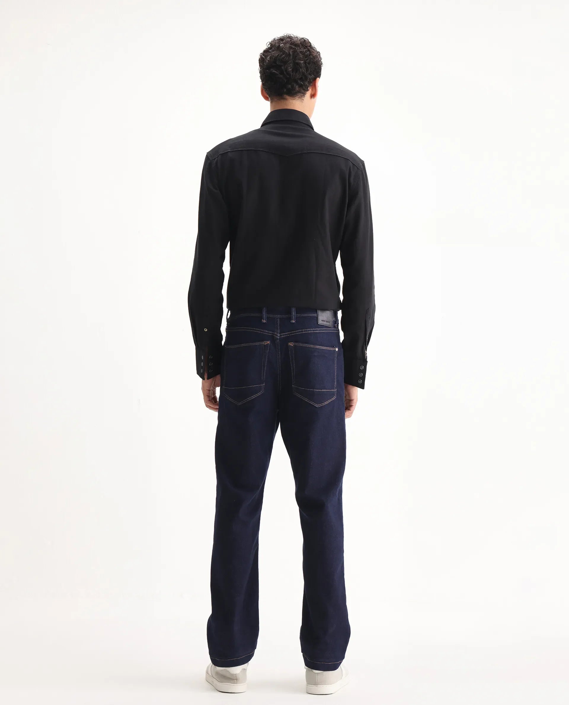 Rare Rabbit Men's Doros Navy Cotton Blend Plain Morris Regular Fit Jeans