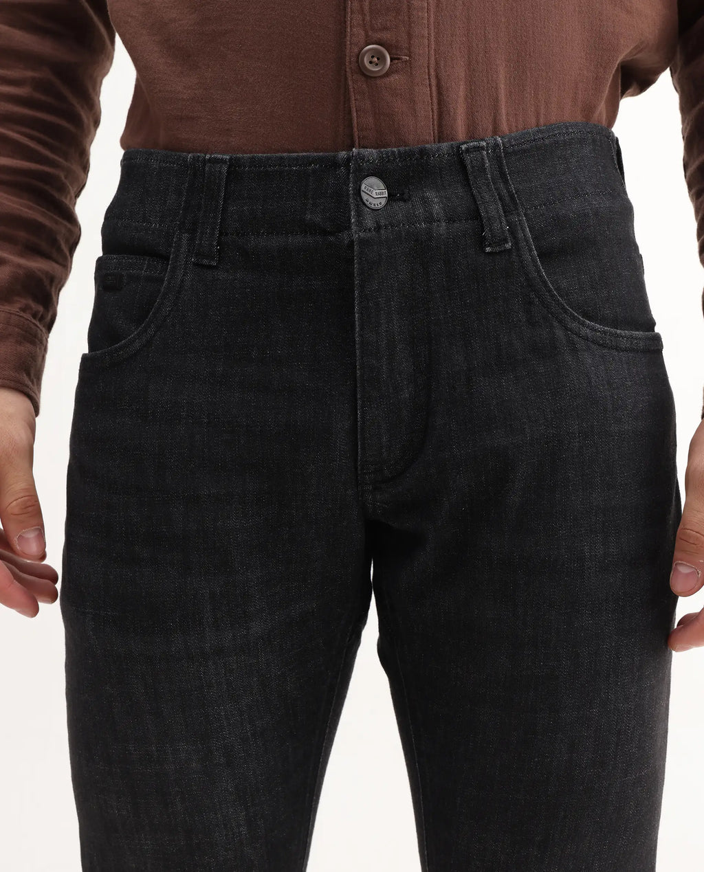 Rare Rabbit Mens Dove Black Cotton Polyester Solid Skinny Fit Jeans