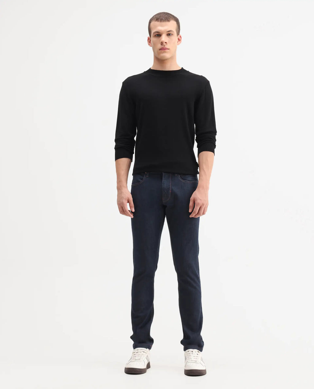 Rare Rabbit Men's Dratt Navy Cotton Plain Hawk Slim Fit Jeans