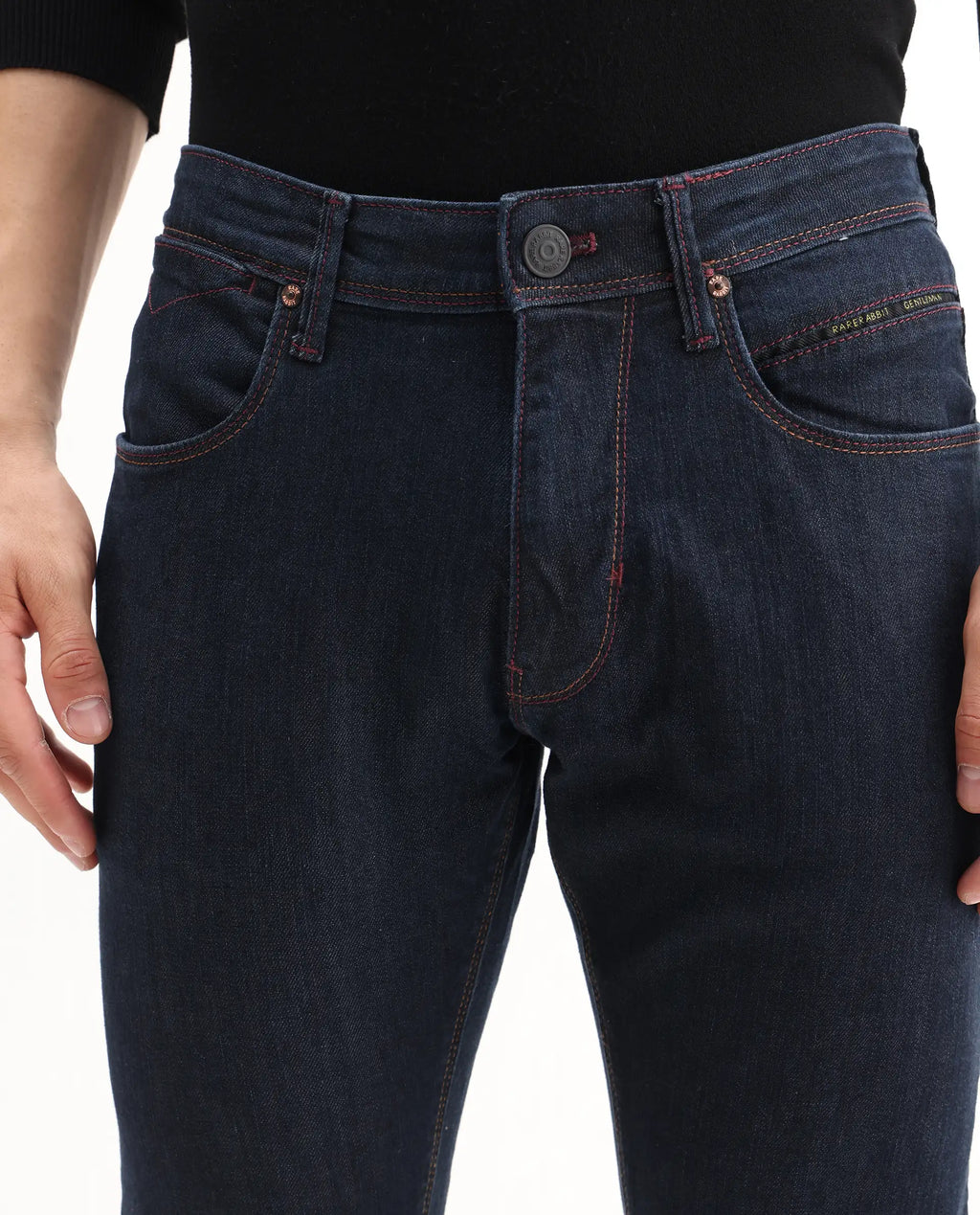 Rare Rabbit Men's Dratt Navy Cotton Plain Hawk Slim Fit Jeans