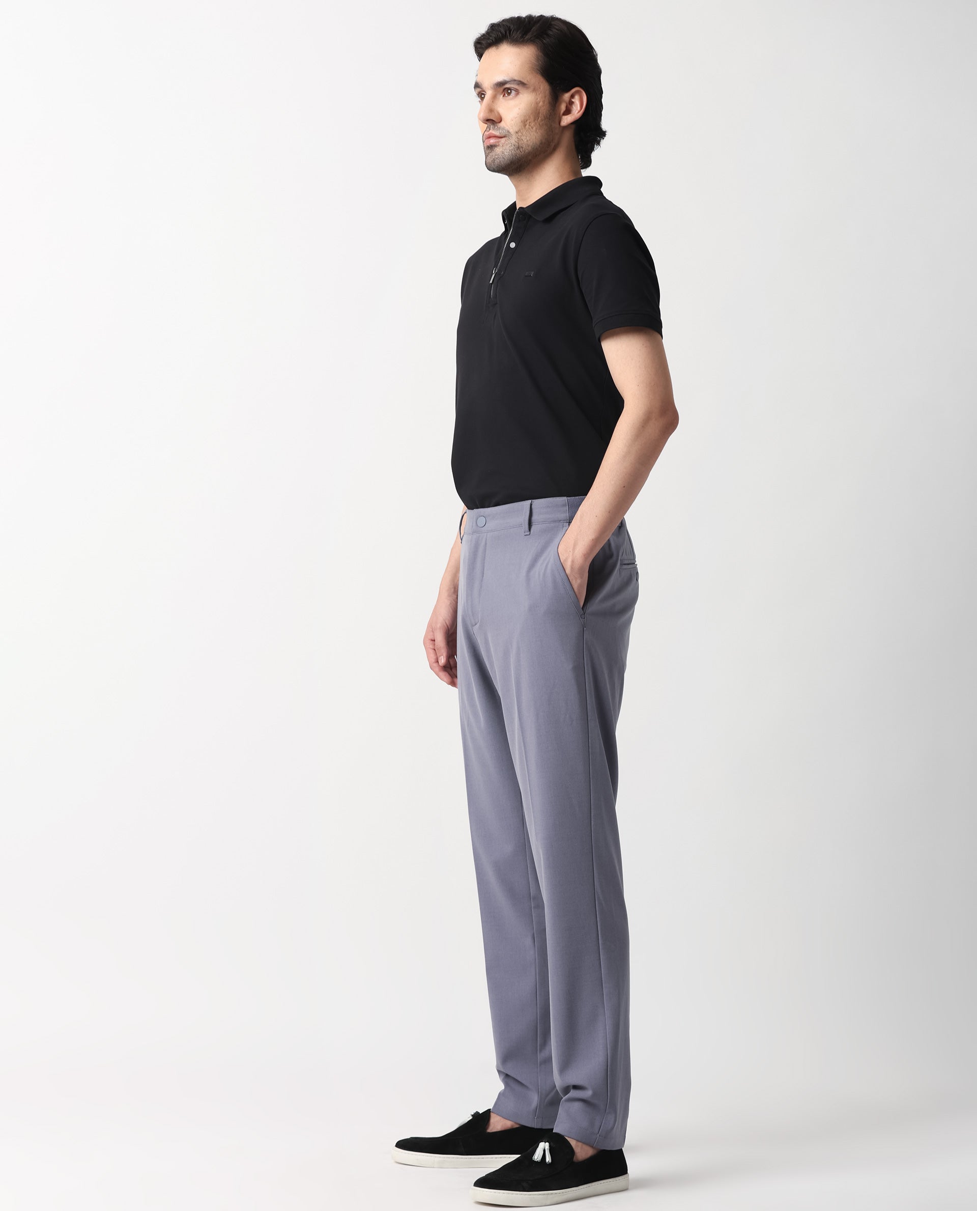 Rare Rabbit Men's Drivers Pastel Purple Polyester Blend Plain Regular Fit Trouser