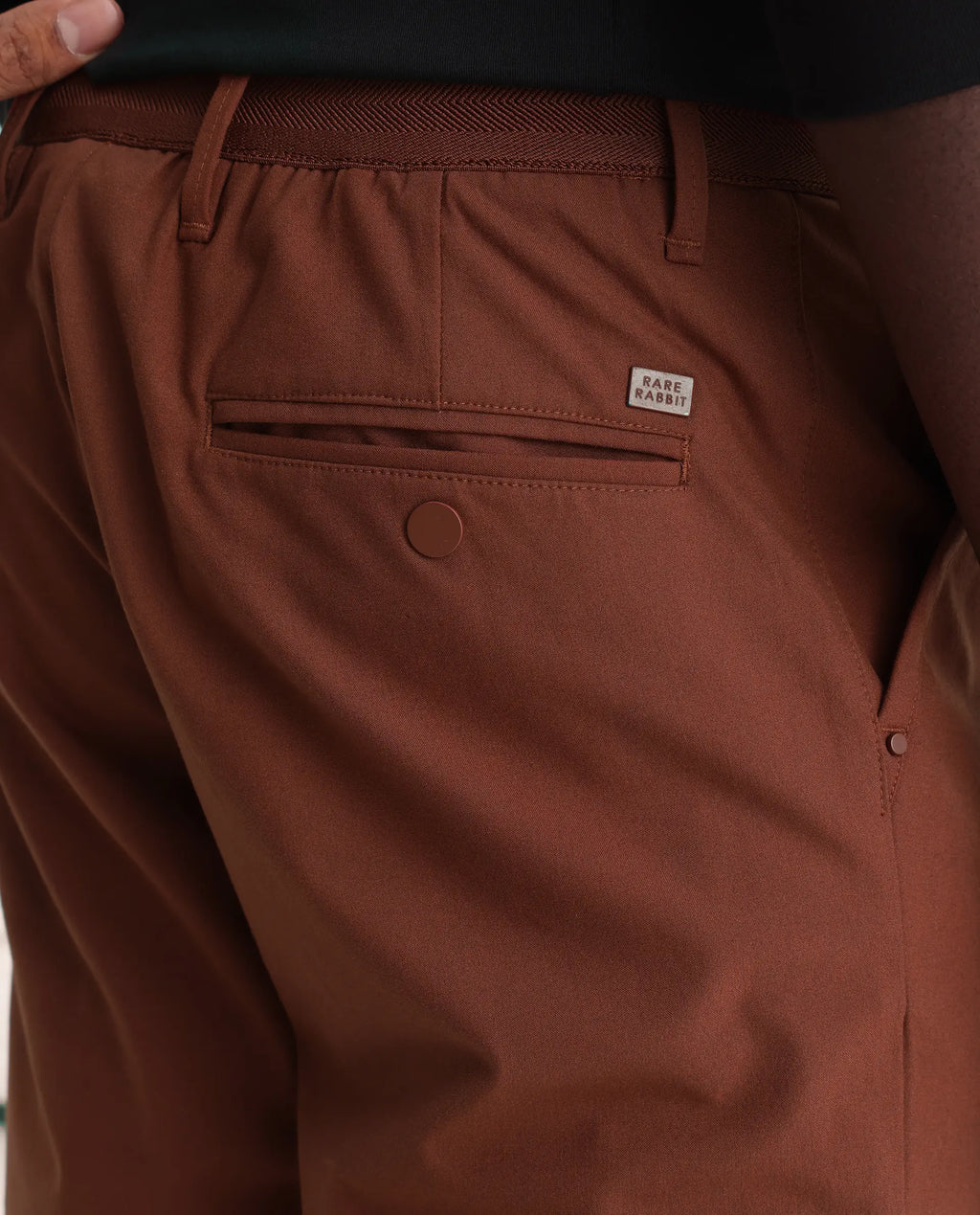Rare Rabbit Men's Drivers Dark Rust Polyester Blend Plain Regular Fit Trouser