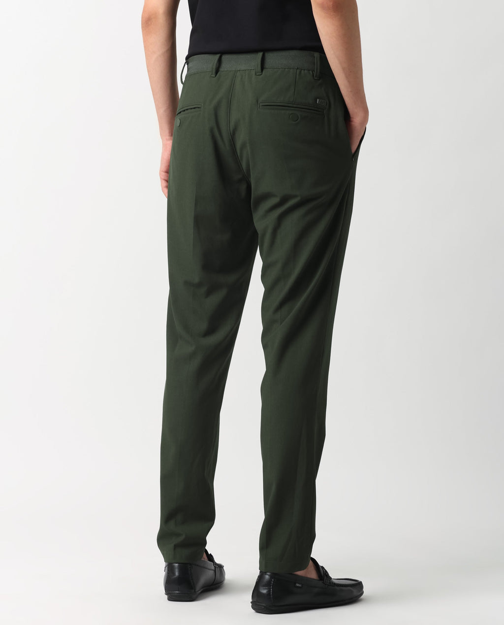 Rare Rabbit Men's Drivers Olive Polyester Blend Plain Regular Fit Trouser