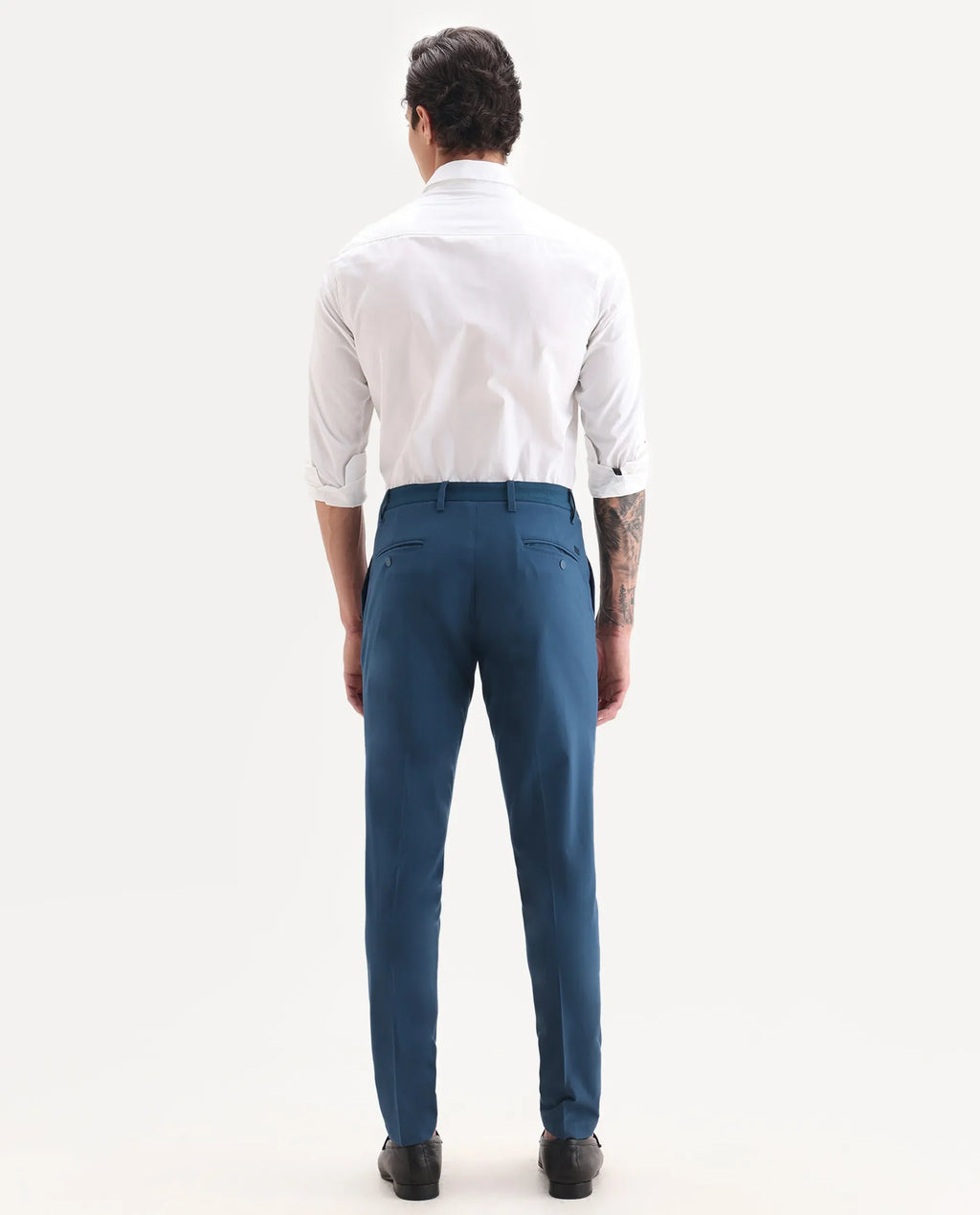 Rare Rabbit Men's Drivers Dark Blue Polyester Blend Plain Regular Fit Trouser