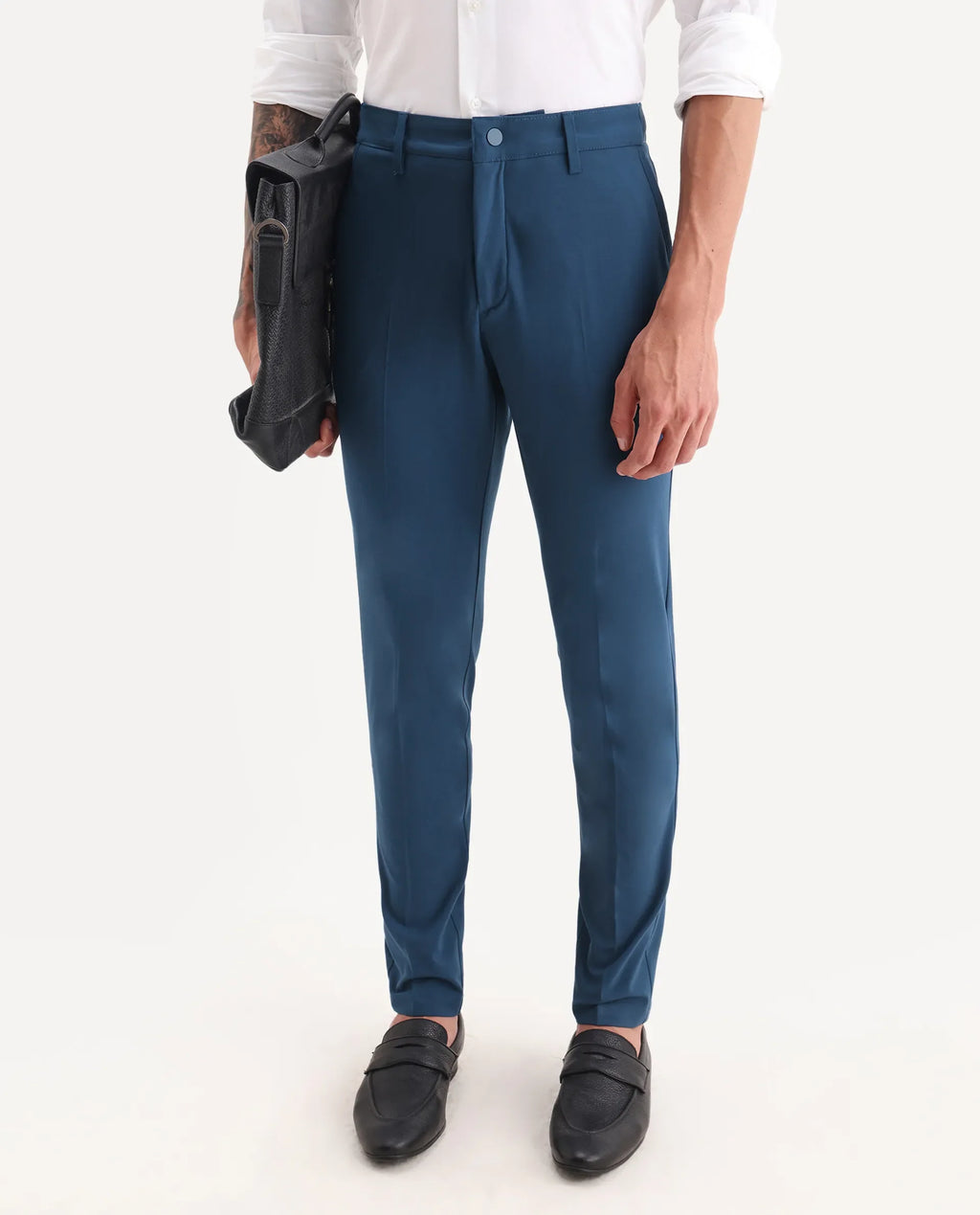 Rare Rabbit Men's Drivers Dark Blue Polyester Blend Plain Regular Fit Trouser