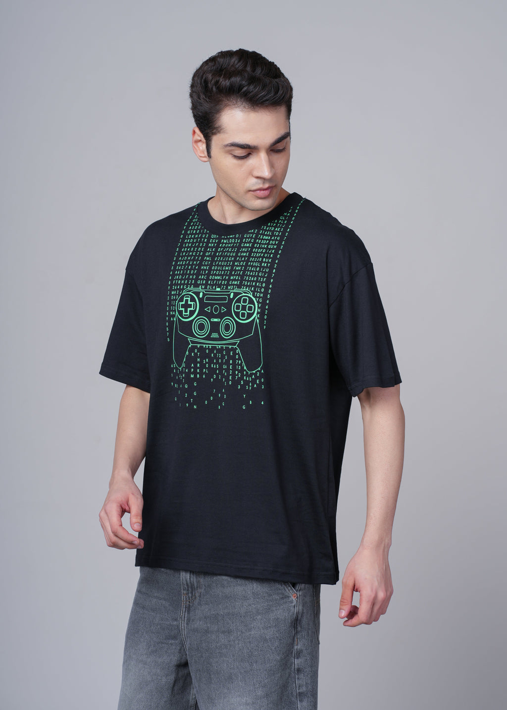 Men Black Graphic Cotton Oversized T-Shirt