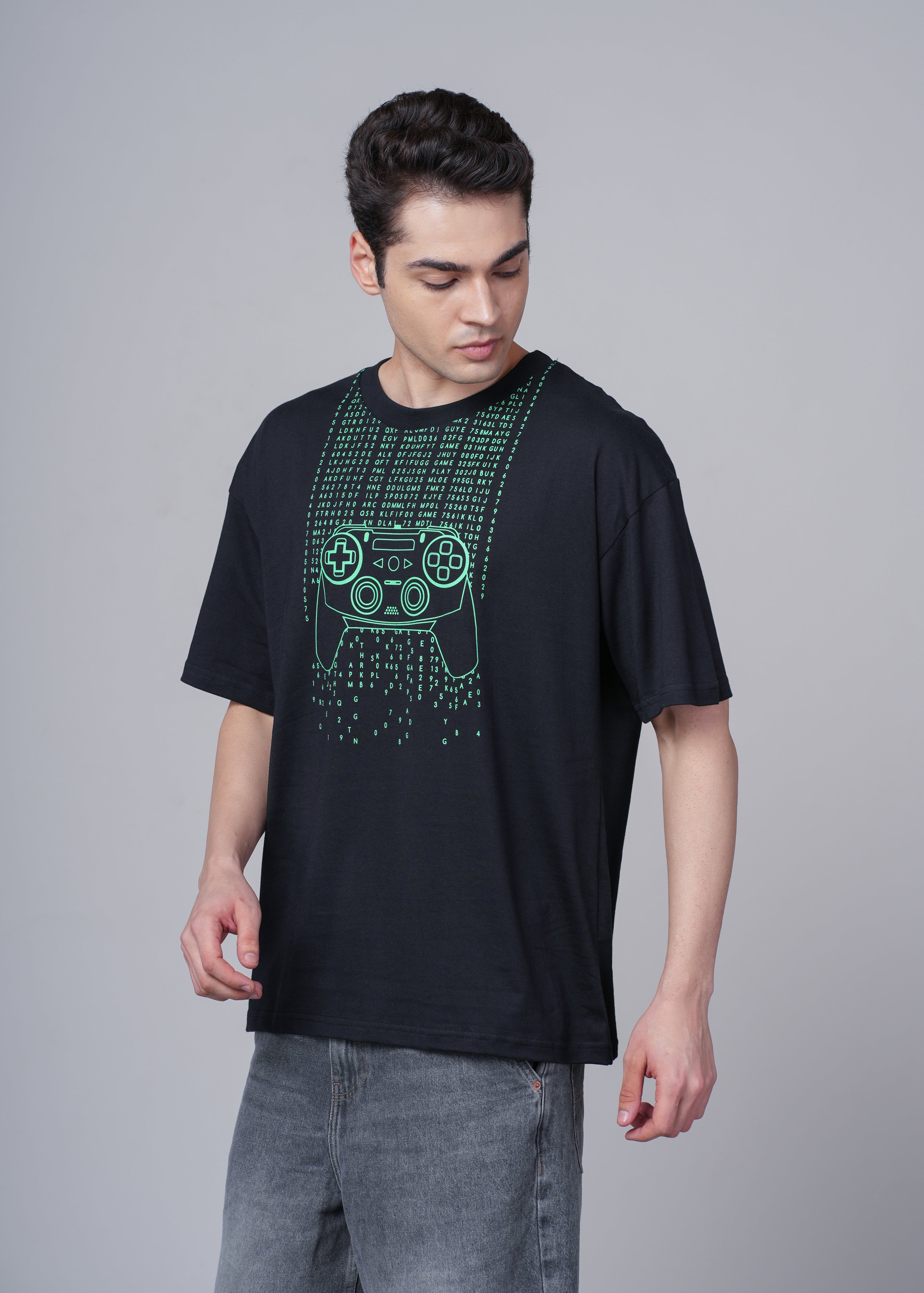 Men Black Graphic Cotton Oversized T-Shirt