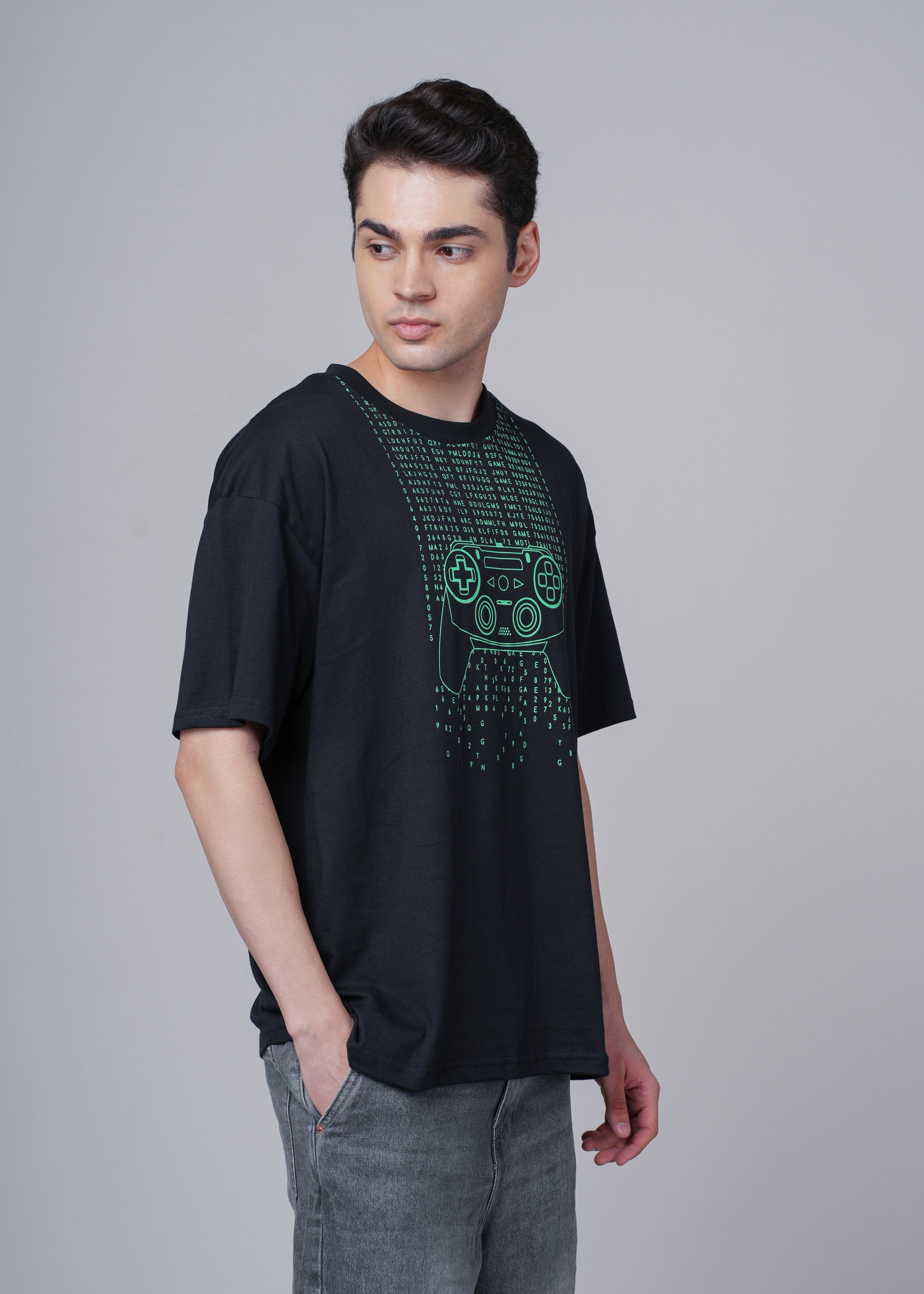 Men Black Graphic Cotton Oversized T-Shirt
