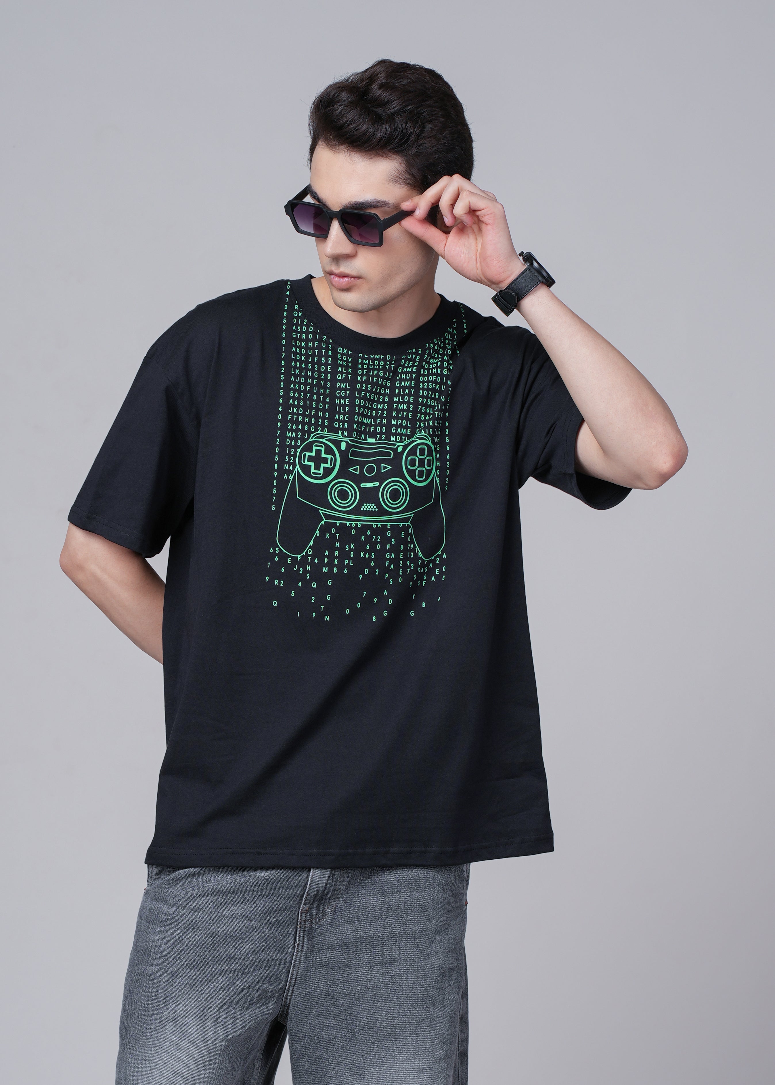Men Black Graphic Cotton Oversized T-Shirt