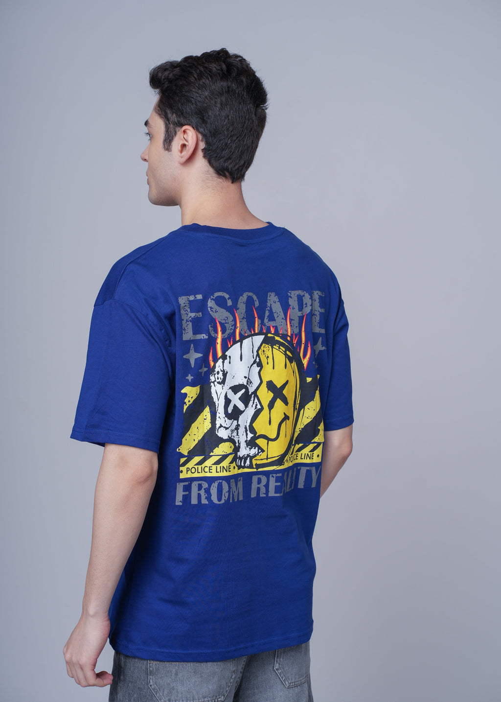 Men Blue Graphic Cotton Oversized T-Shirt