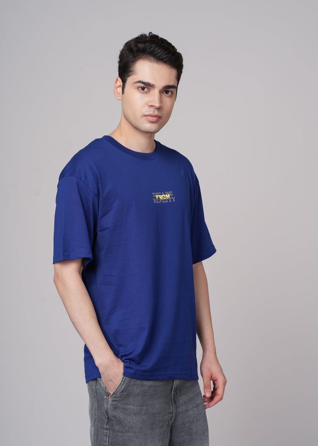 Men Blue Graphic Cotton Oversized T-Shirt