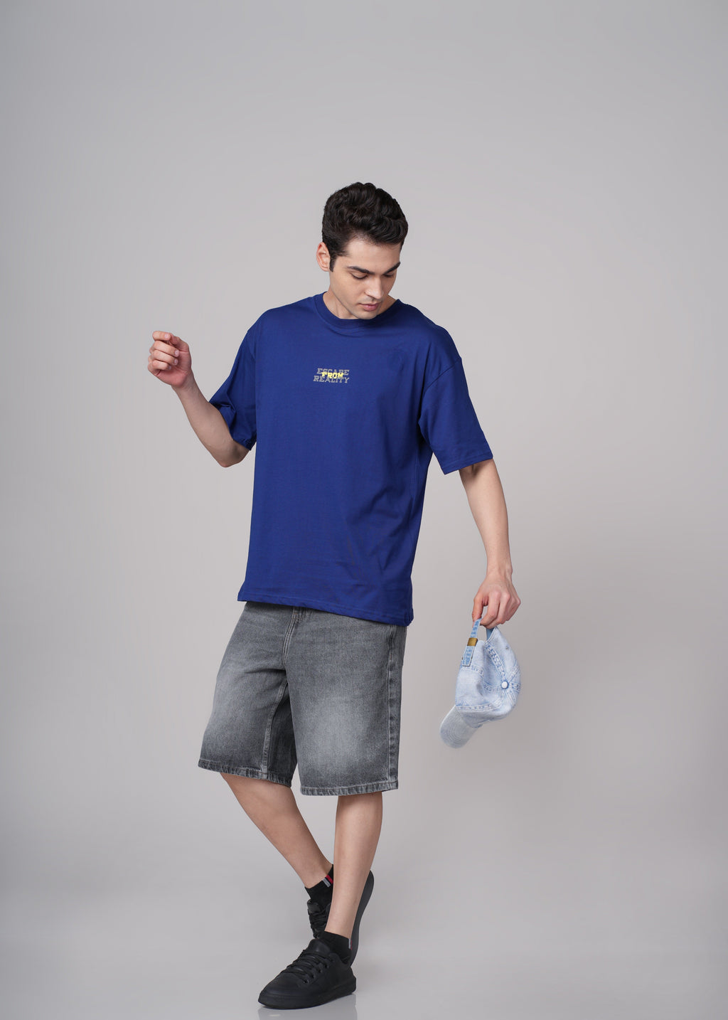 Men Blue Graphic Cotton Oversized T-Shirt