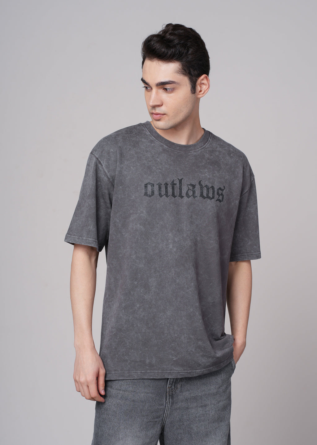Men Grey Printed Cotton Oversized T-Shirt