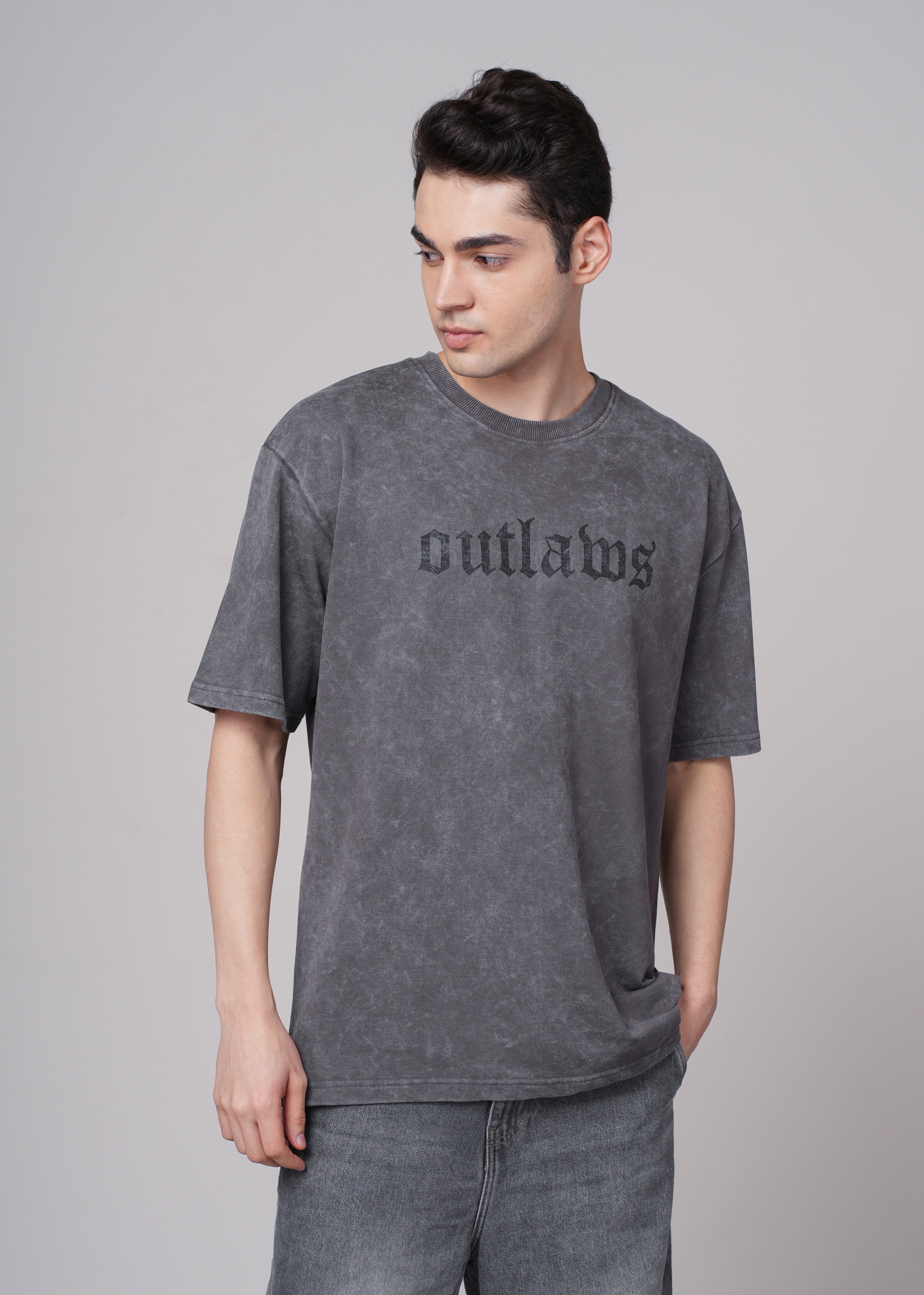 Men Grey Printed Cotton Oversized T-Shirt