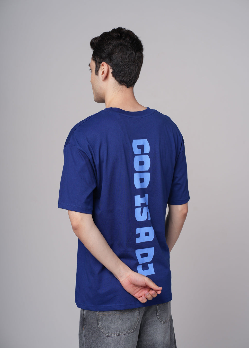 Men Blue Graphic Cotton Oversized T-Shirt