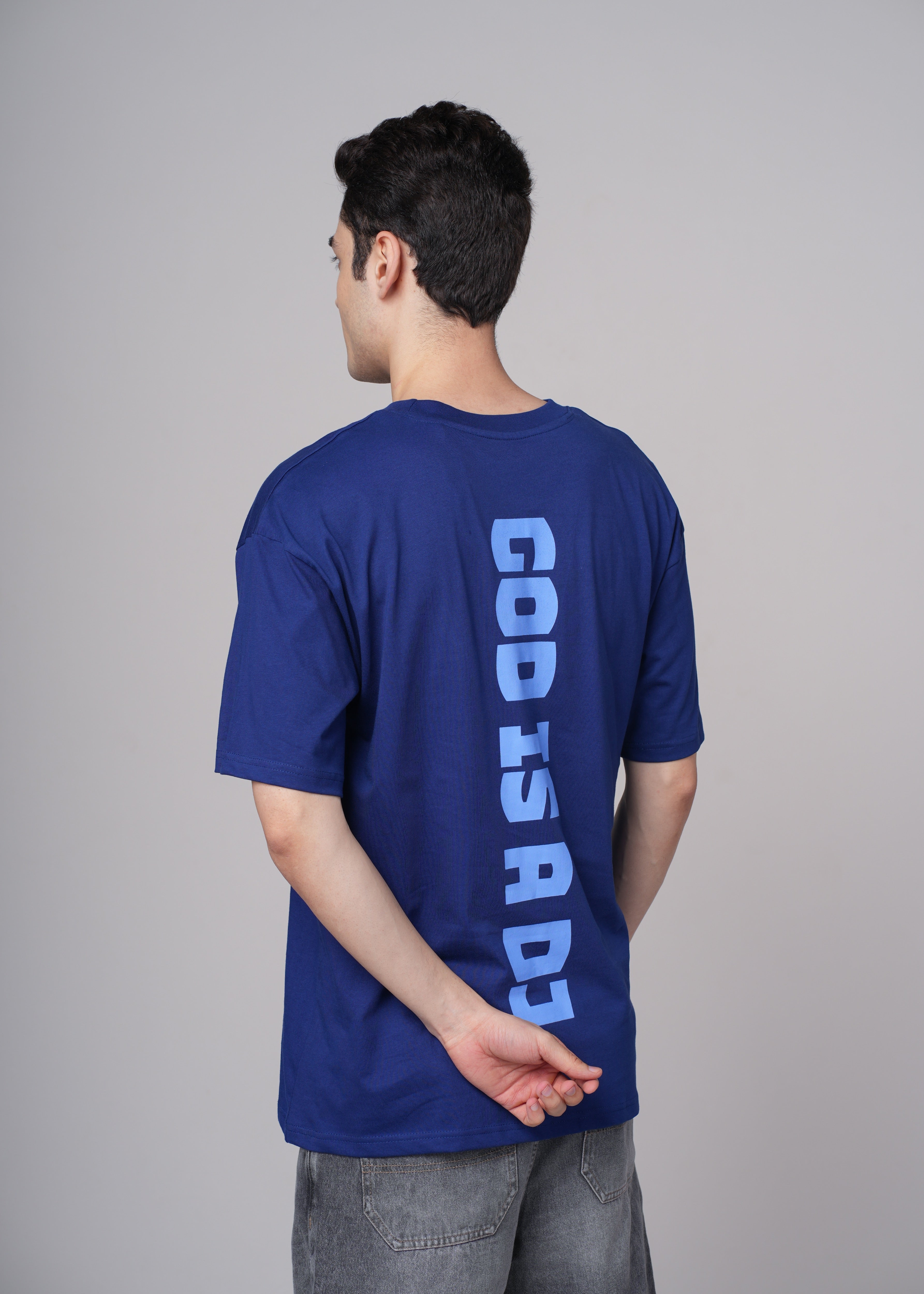 Men Blue Graphic Cotton Oversized T-Shirt
