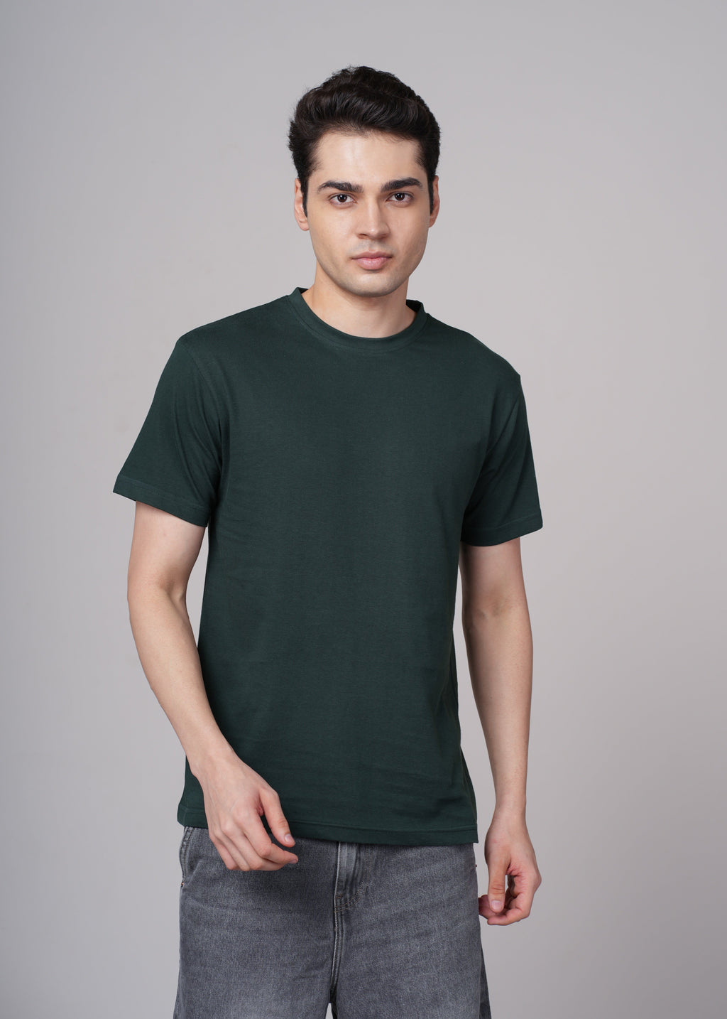 Men Green Cotton Regular T-Shirt