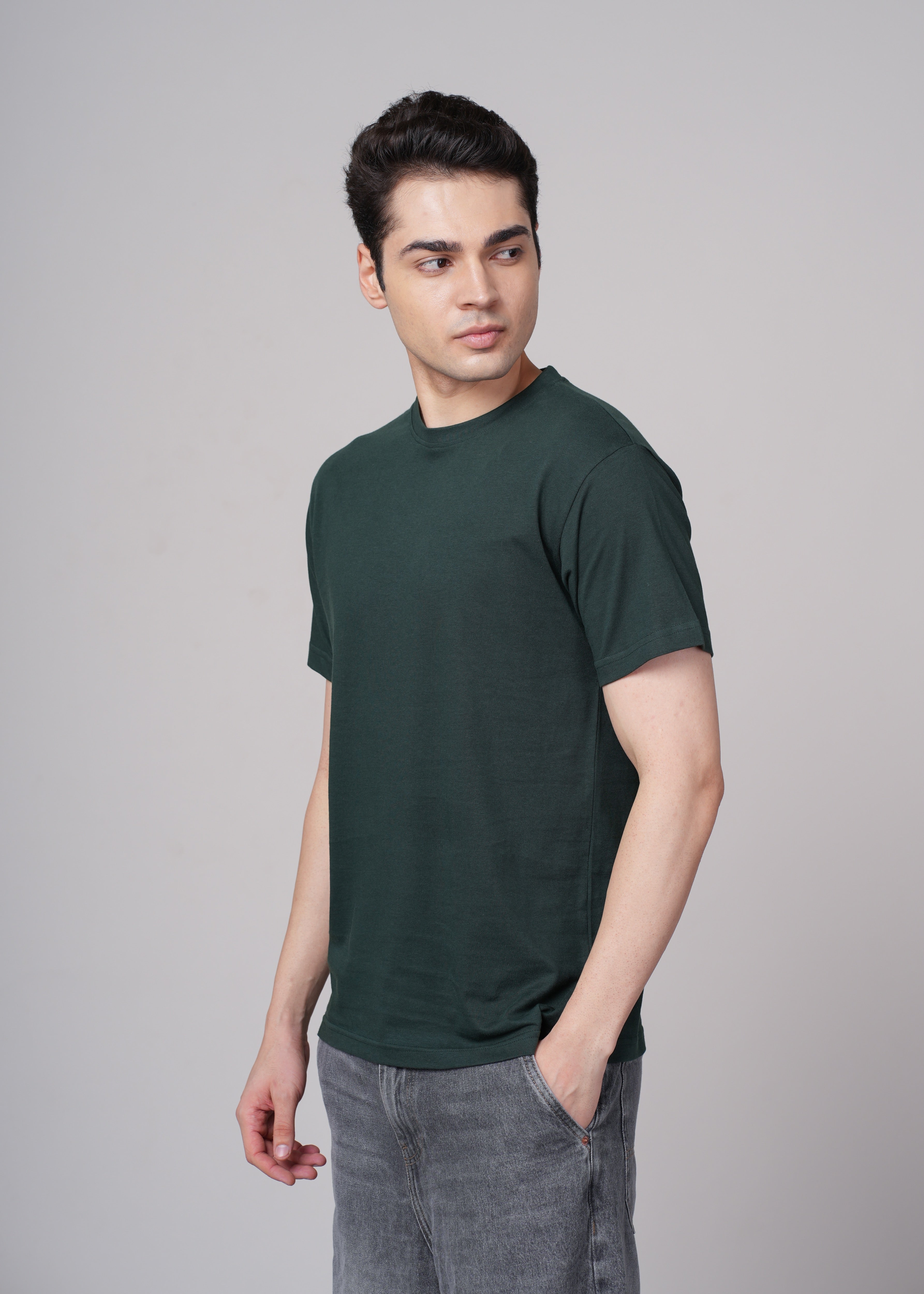 Men Green Cotton Regular T-Shirt
