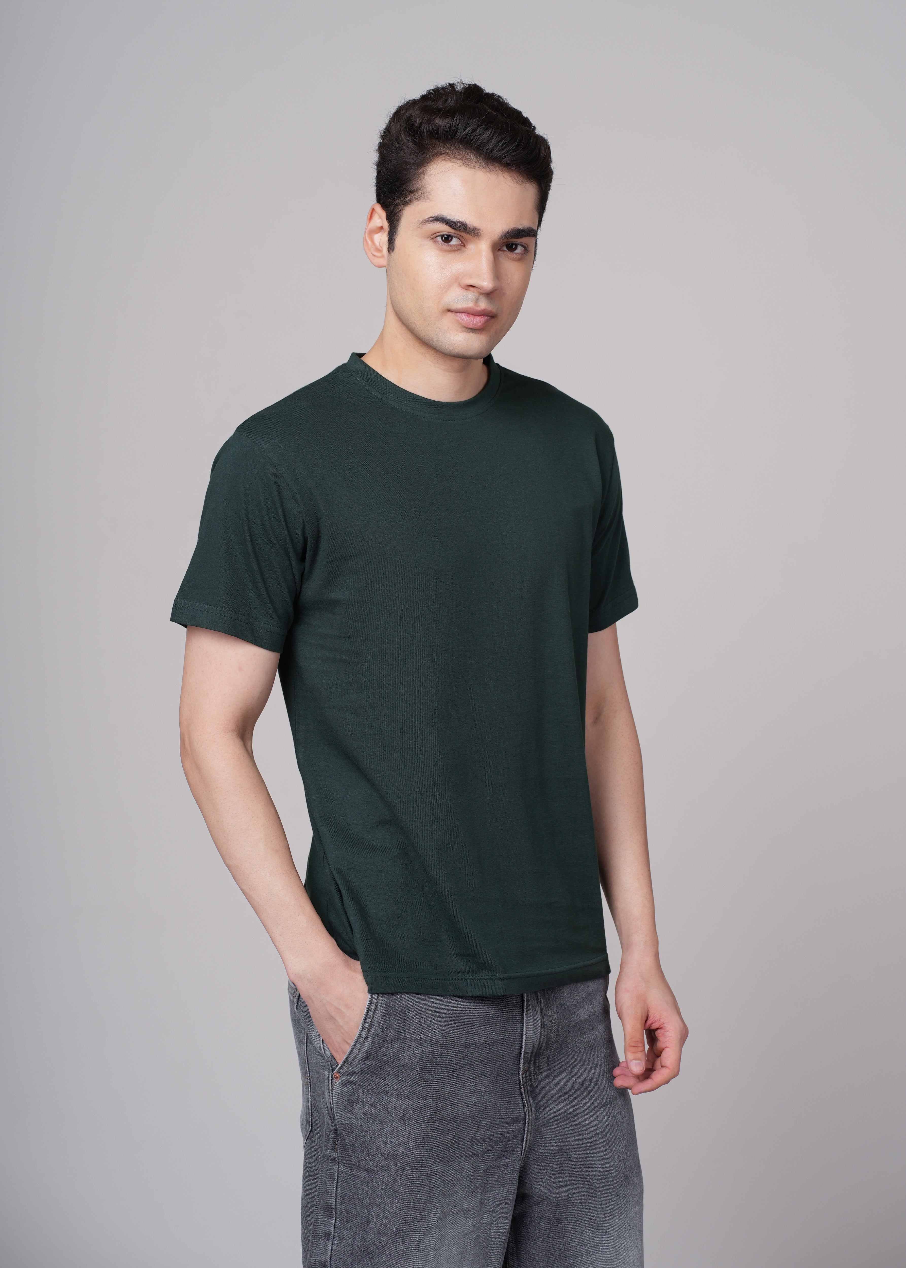 Men Green Cotton Regular T-Shirt