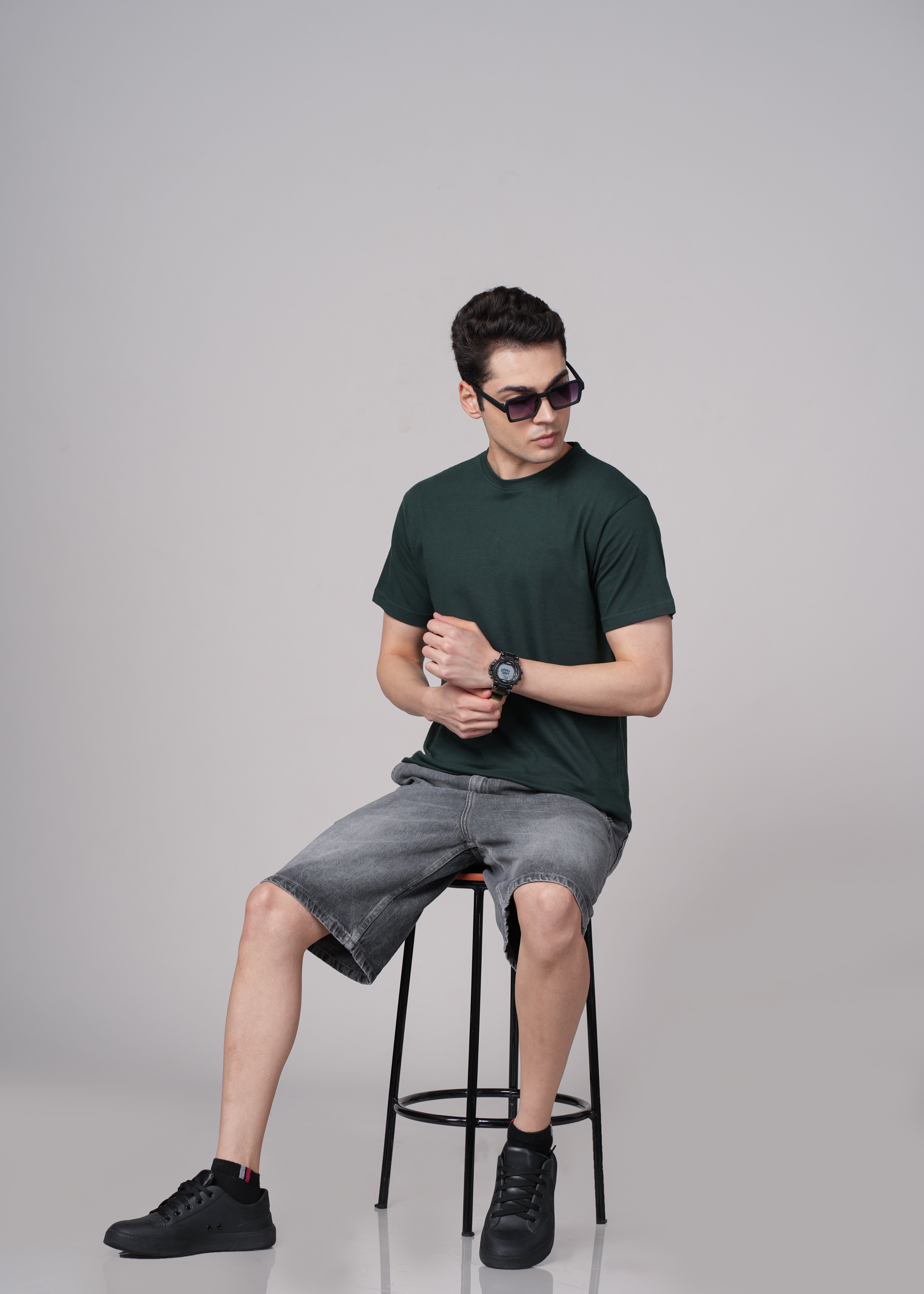 Men Green Cotton Regular T-Shirt