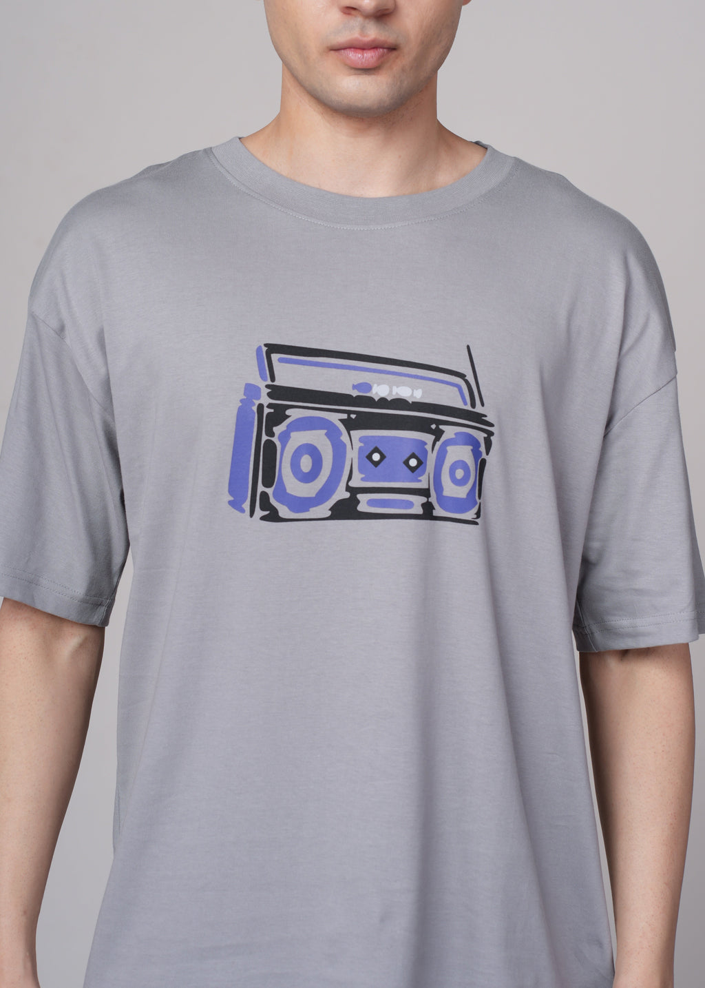 Men Grey Graphic Cotton Oversized T-Shirt
