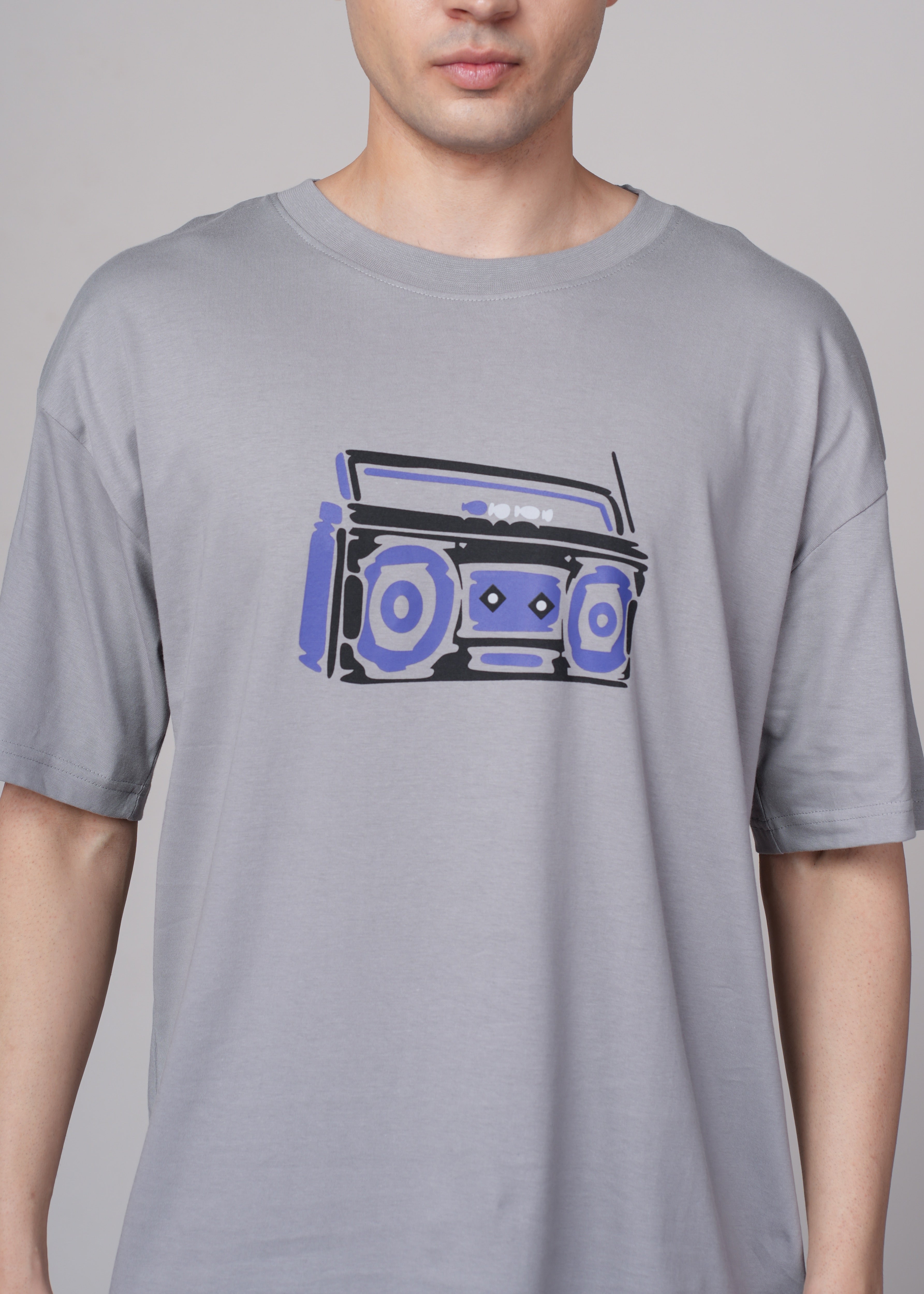 Men Grey Graphic Cotton Oversized T-Shirt