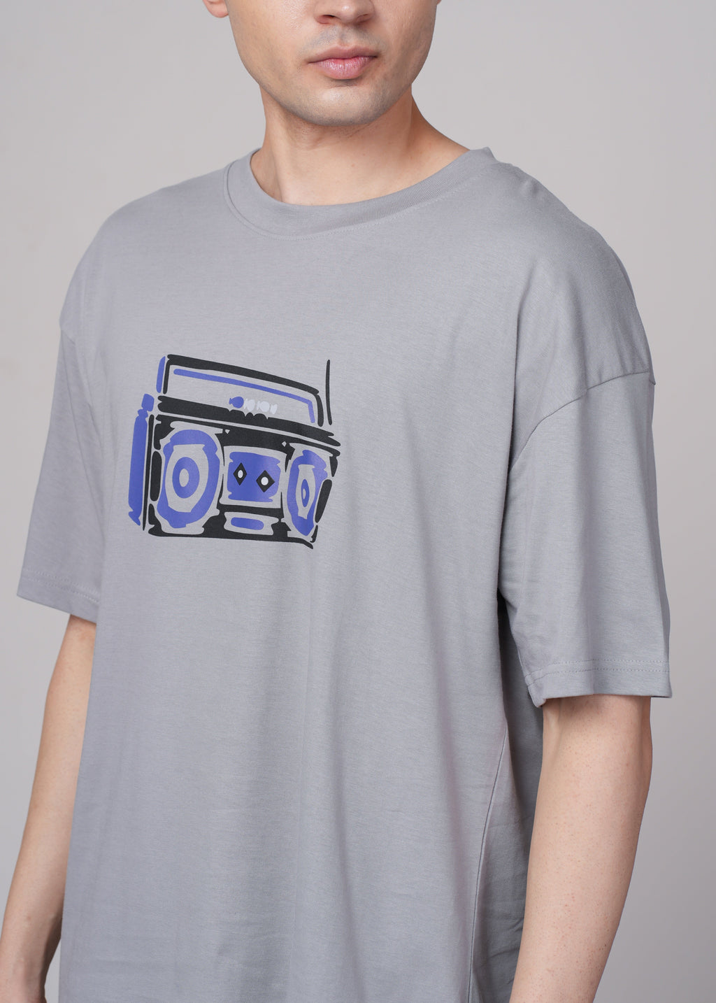 Men Grey Graphic Cotton Oversized T-Shirt