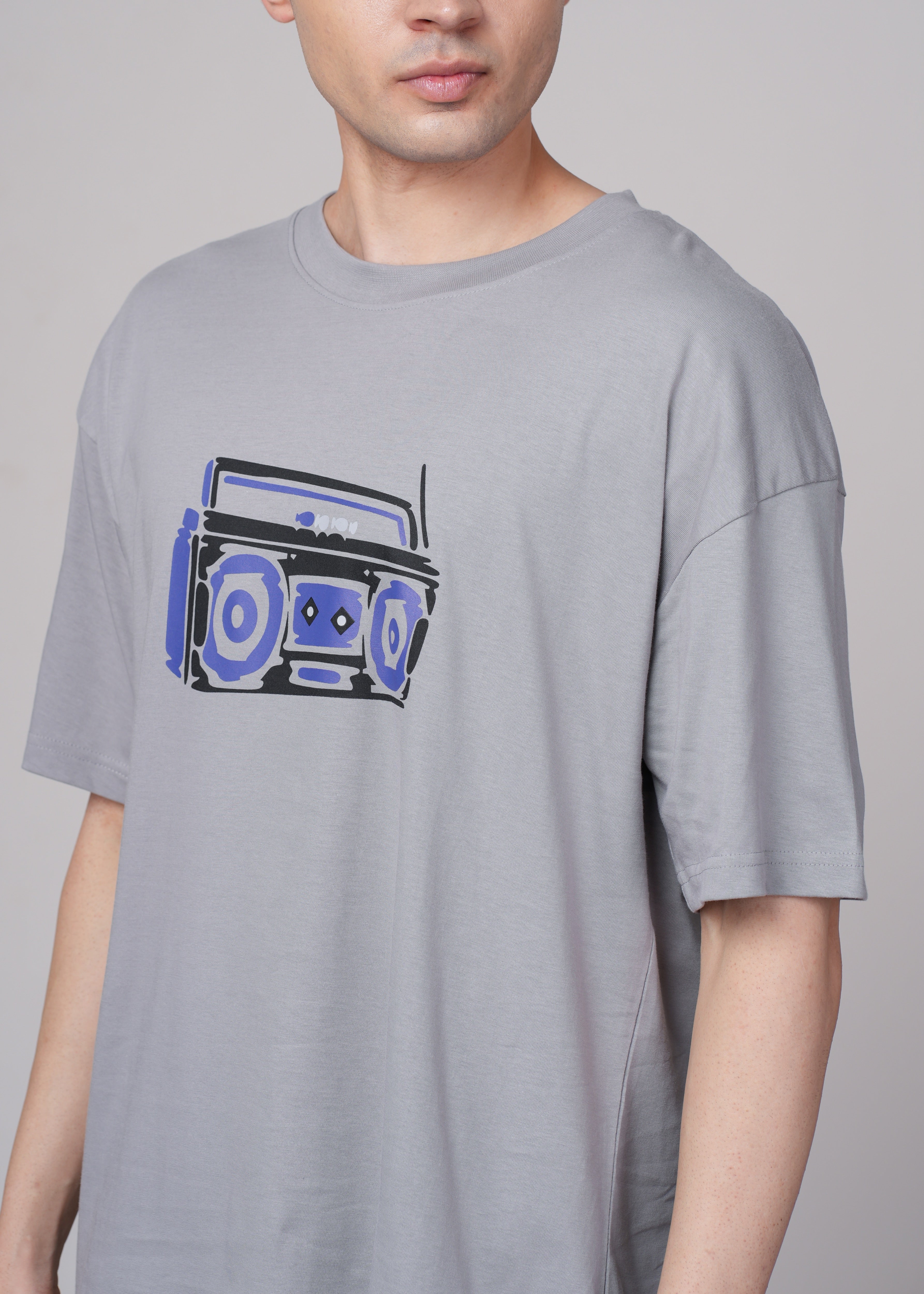 Men Grey Graphic Cotton Oversized T-Shirt