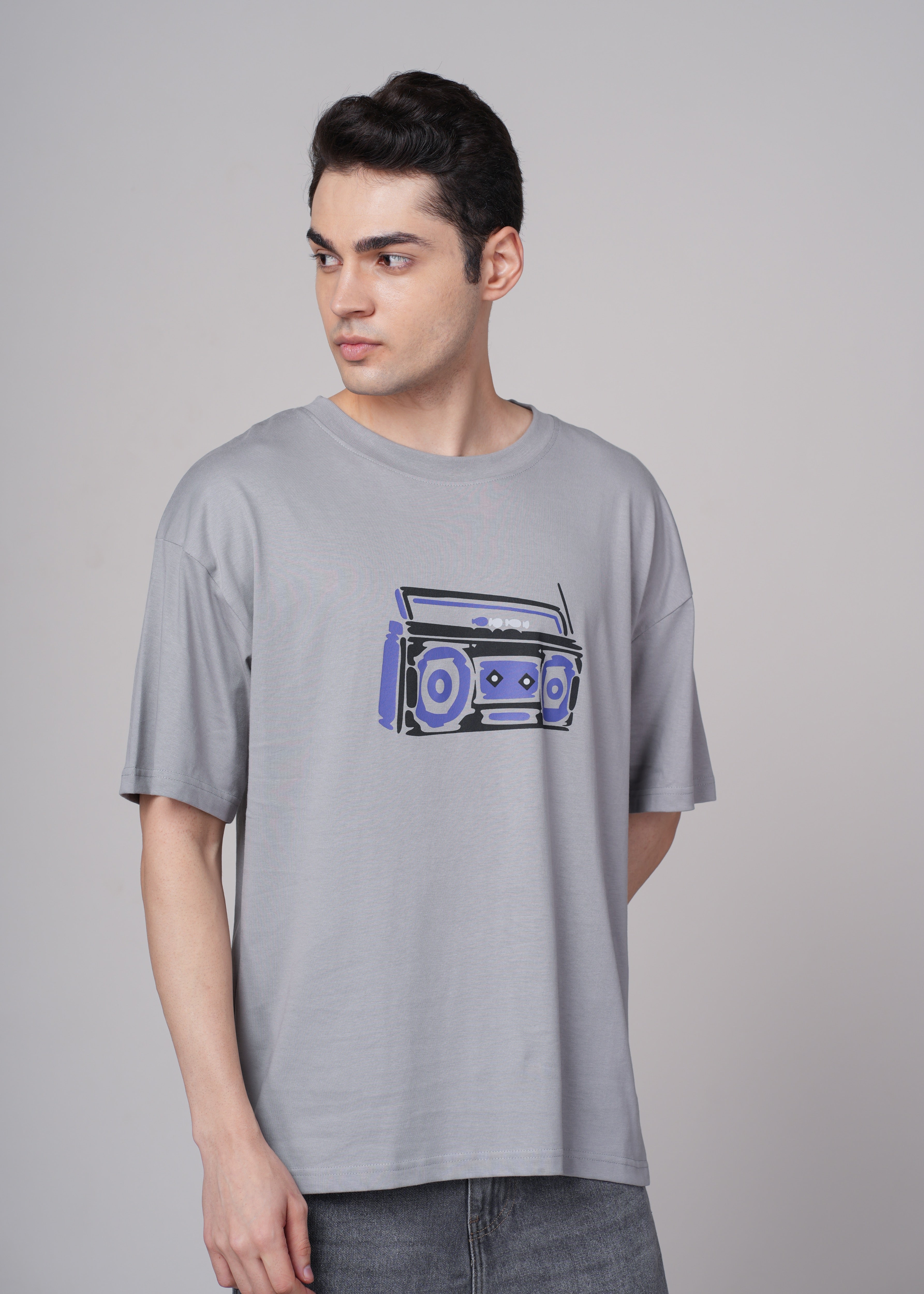 Men Grey Graphic Cotton Oversized T-Shirt