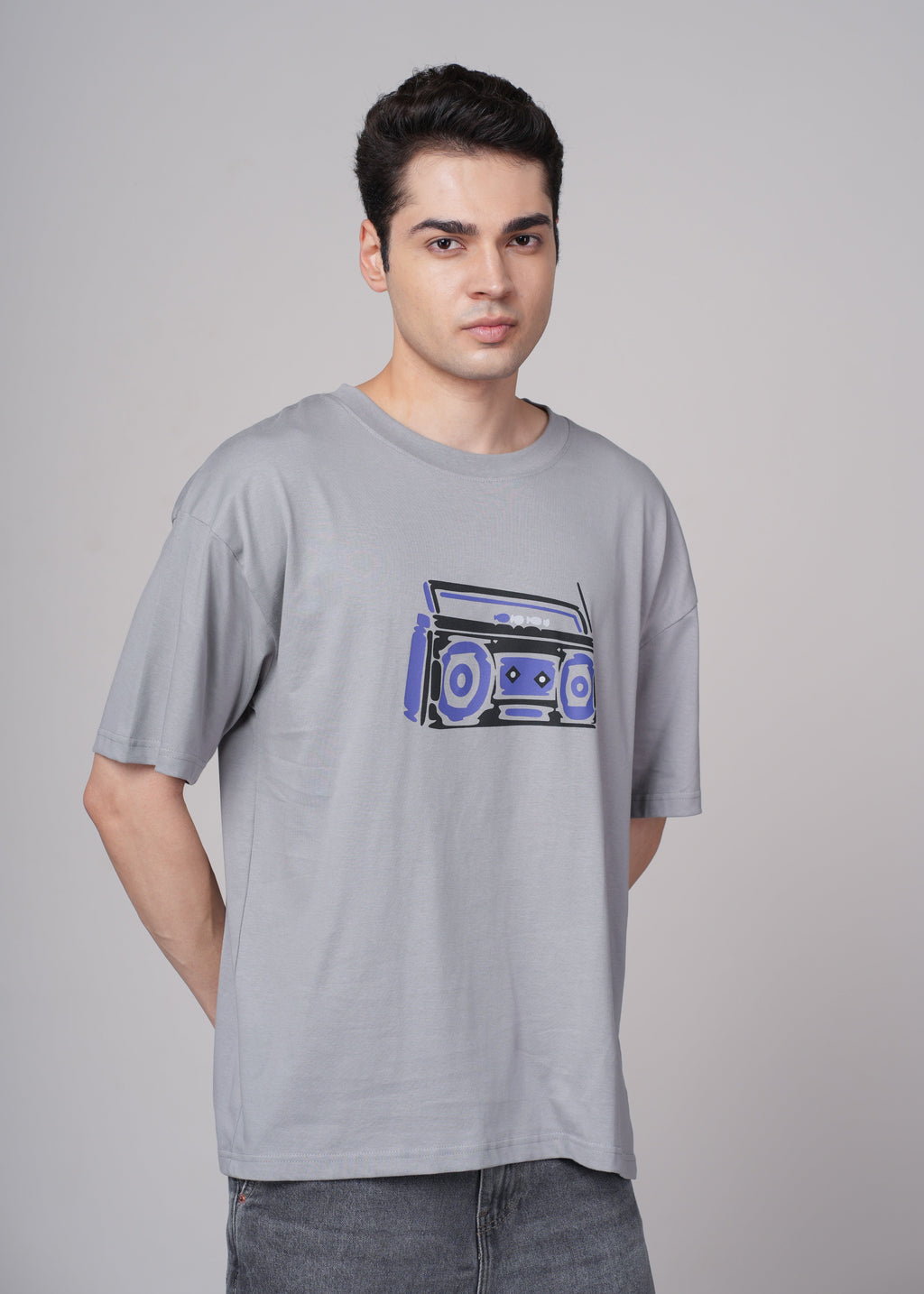 Men Grey Graphic Cotton Oversized T-Shirt