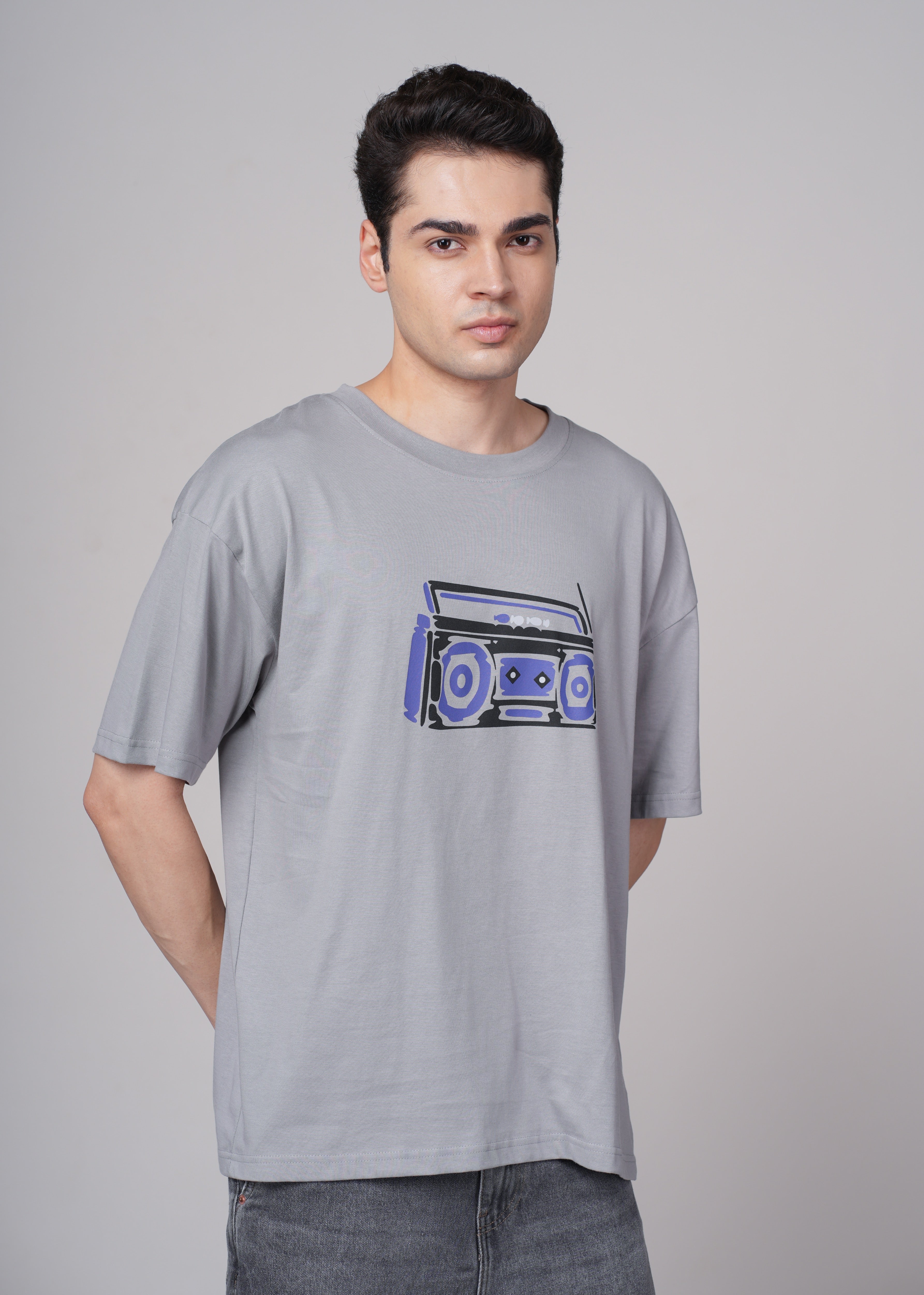 Men Grey Graphic Cotton Oversized T-Shirt