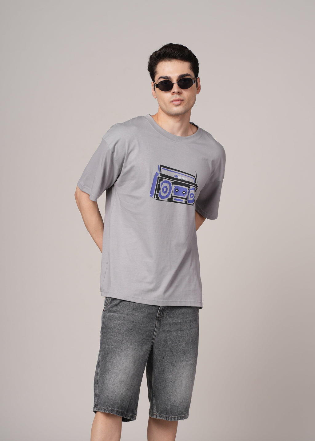 Men Grey Graphic Cotton Oversized T-Shirt
