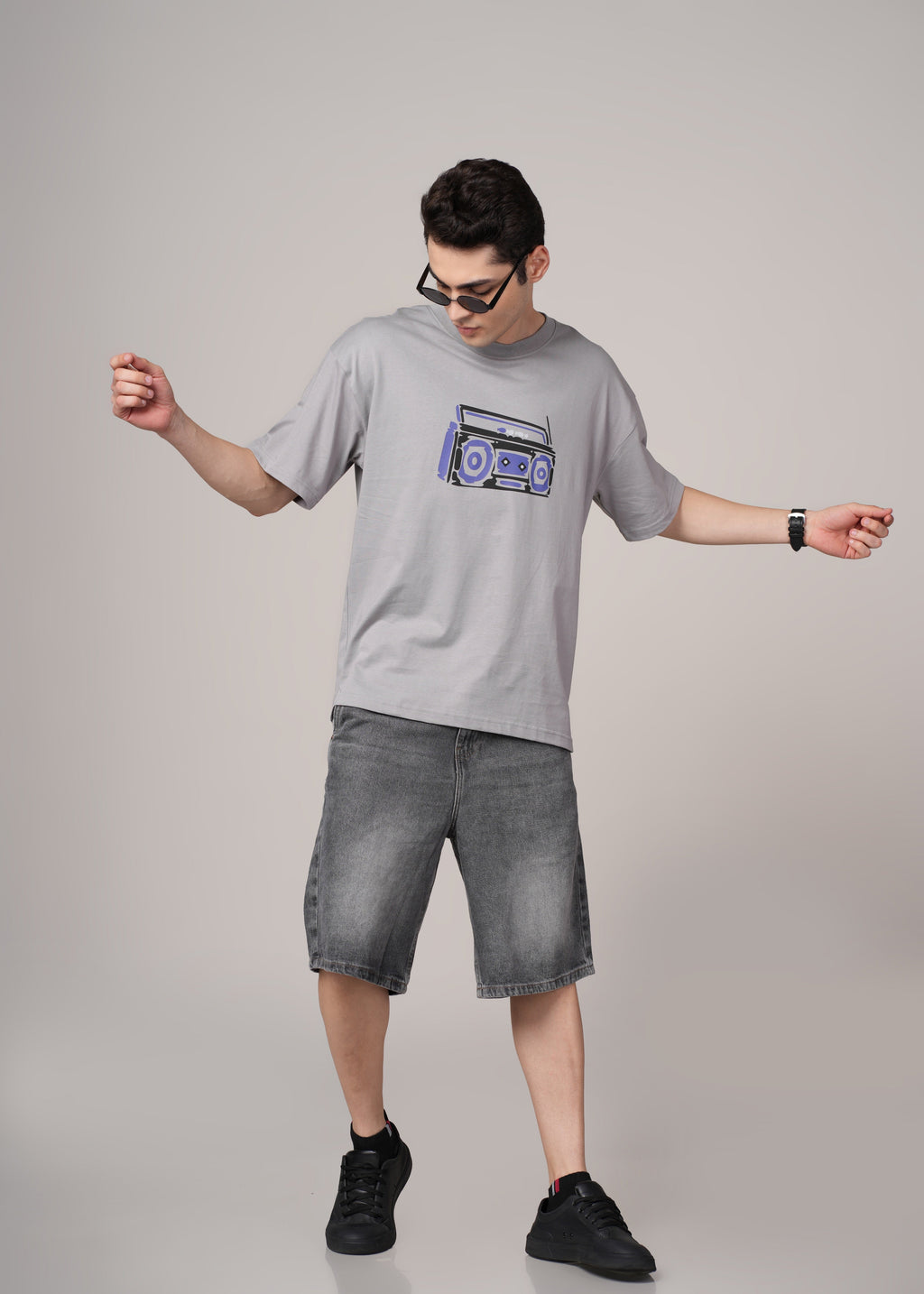 Men Grey Graphic Cotton Oversized T-Shirt