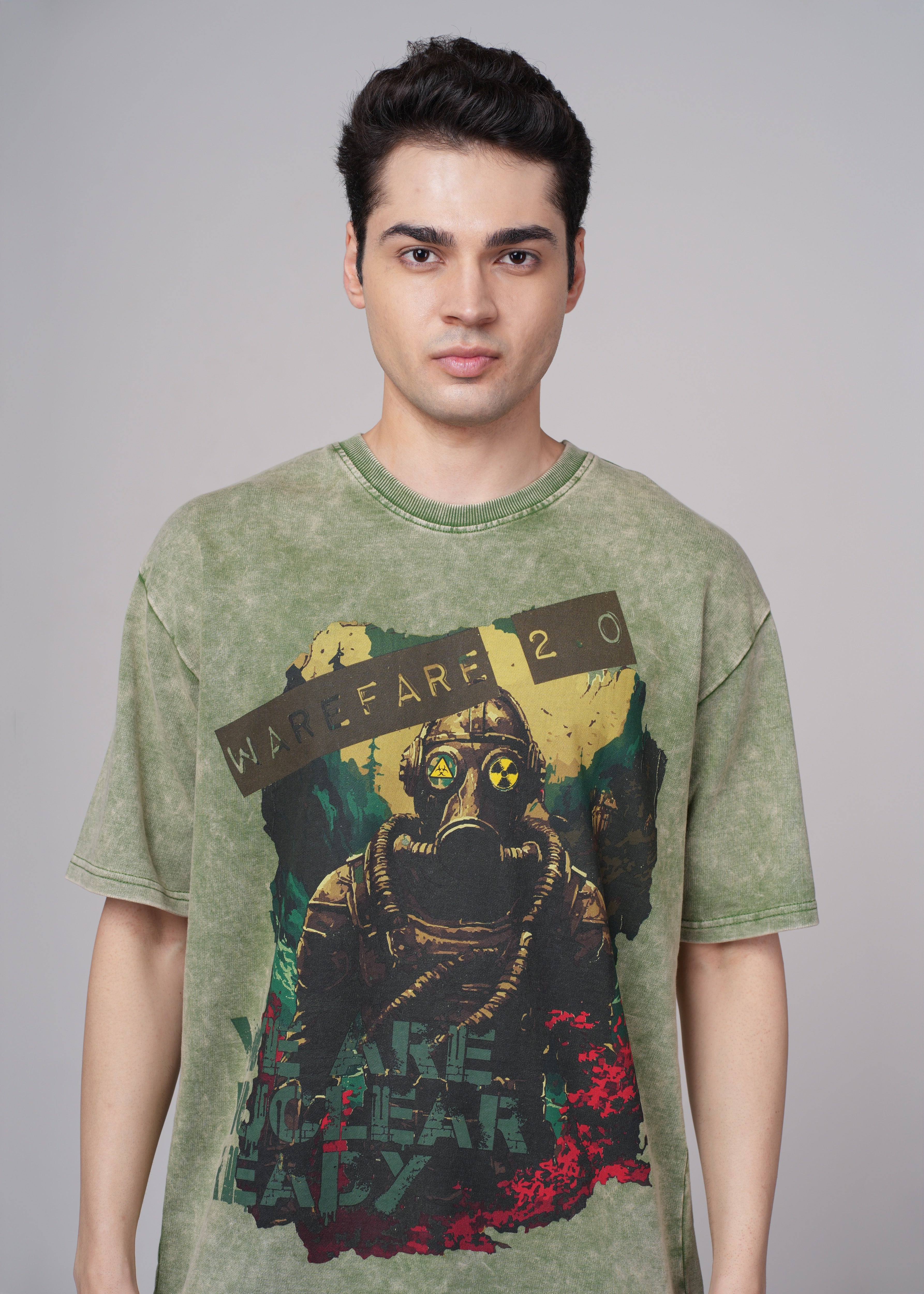Men Olive Graphic Cotton Oversized T-Shirt