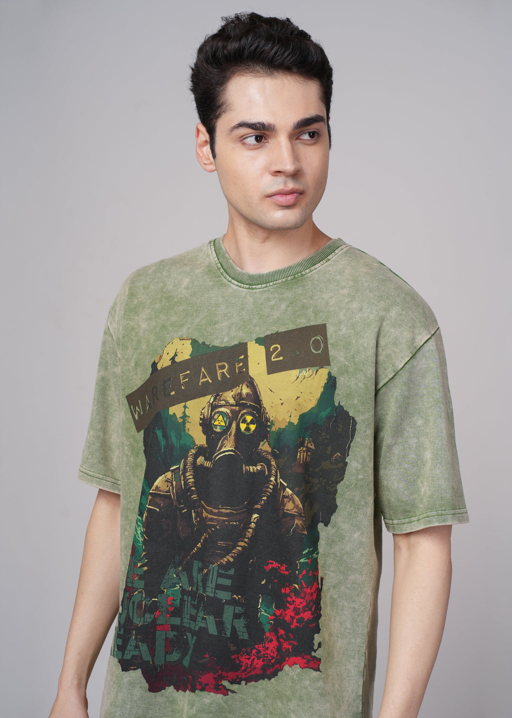 Men Olive Graphic Cotton Oversized T-Shirt