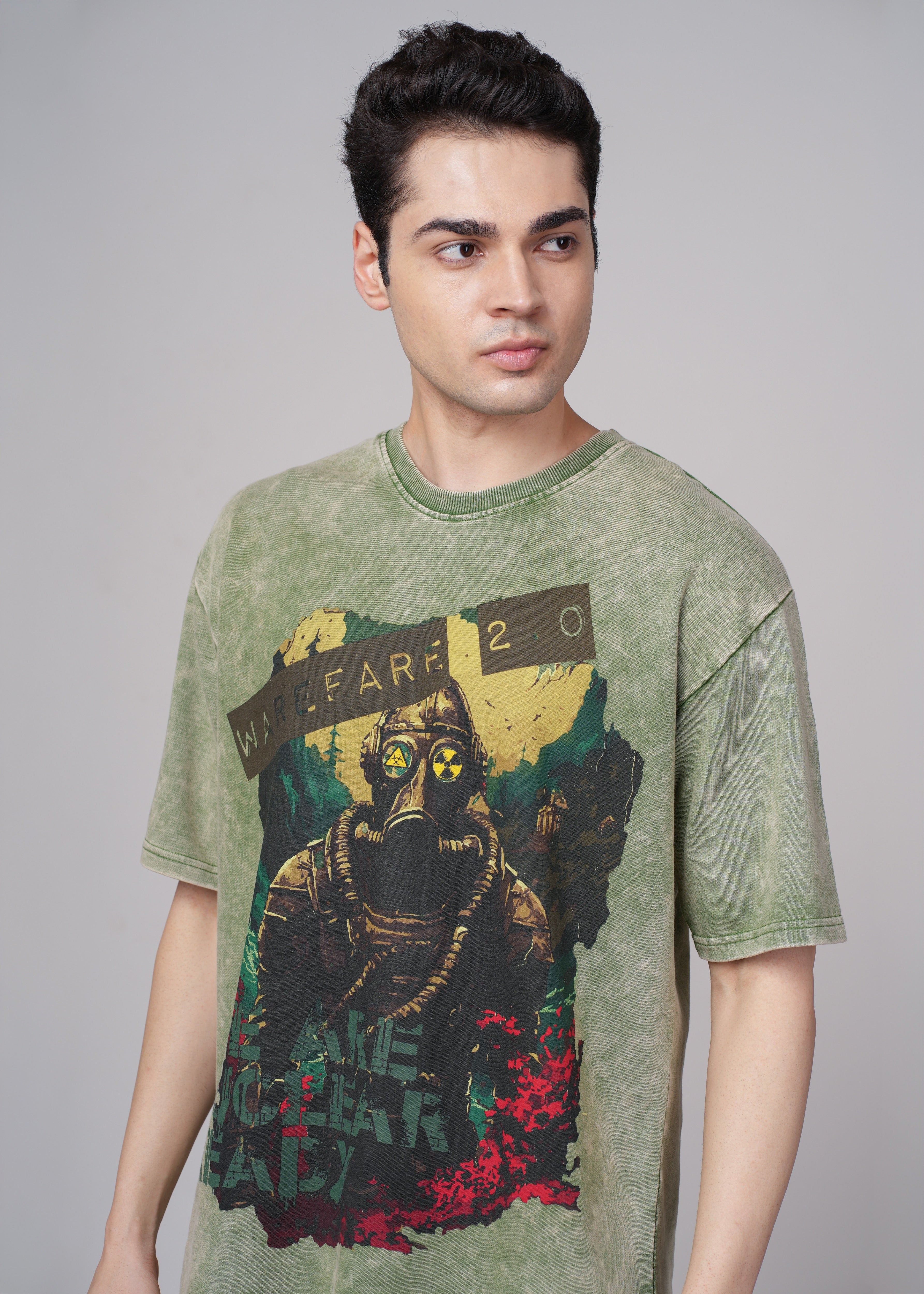 Men Olive Graphic Cotton Oversized T-Shirt