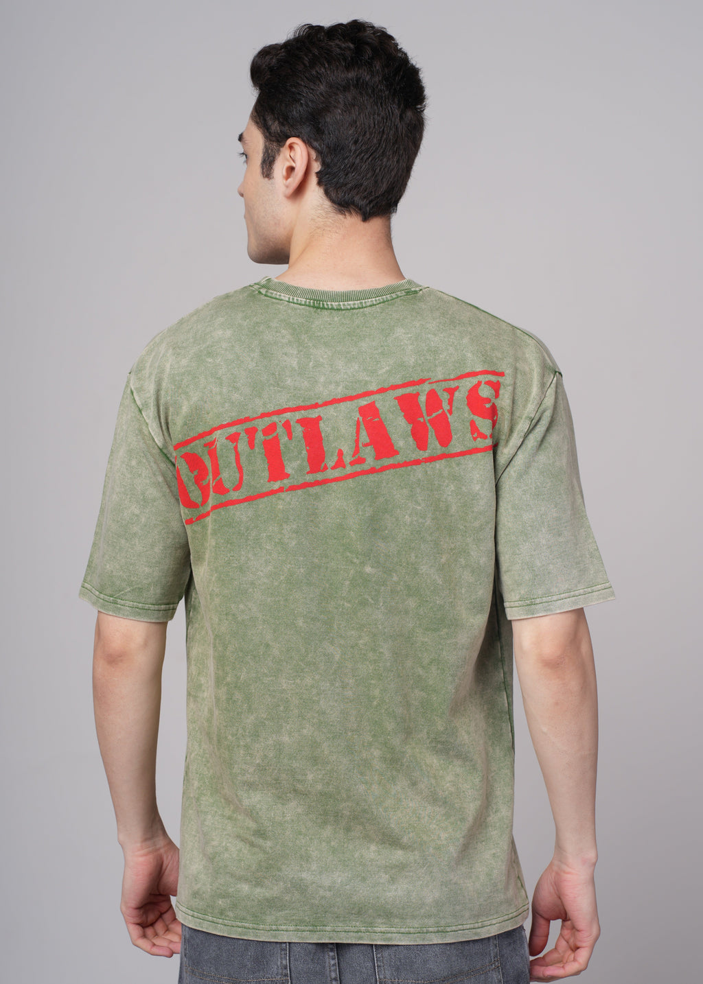Men Olive Graphic Cotton Oversized T-Shirt
