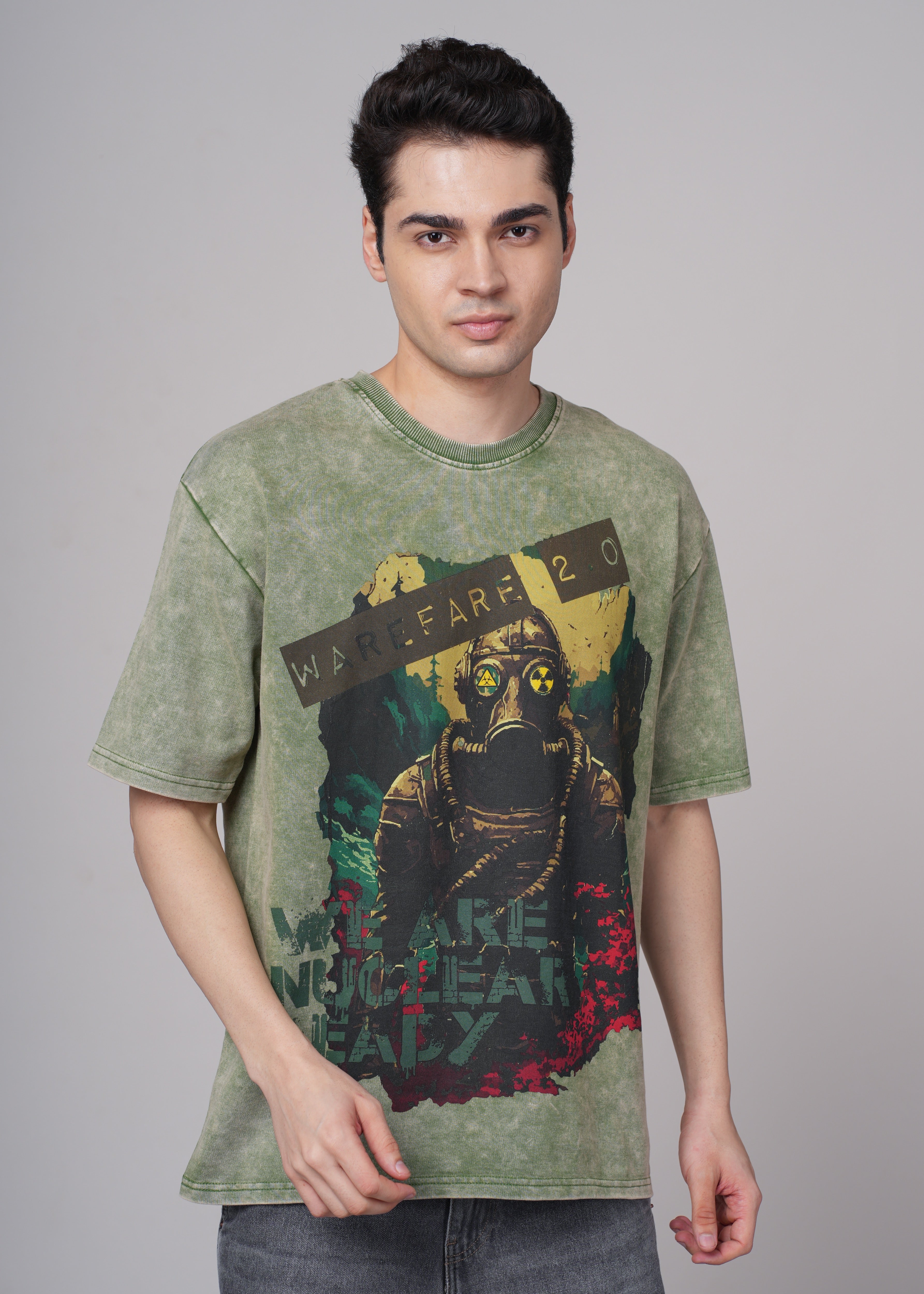 Men Olive Graphic Cotton Oversized T-Shirt