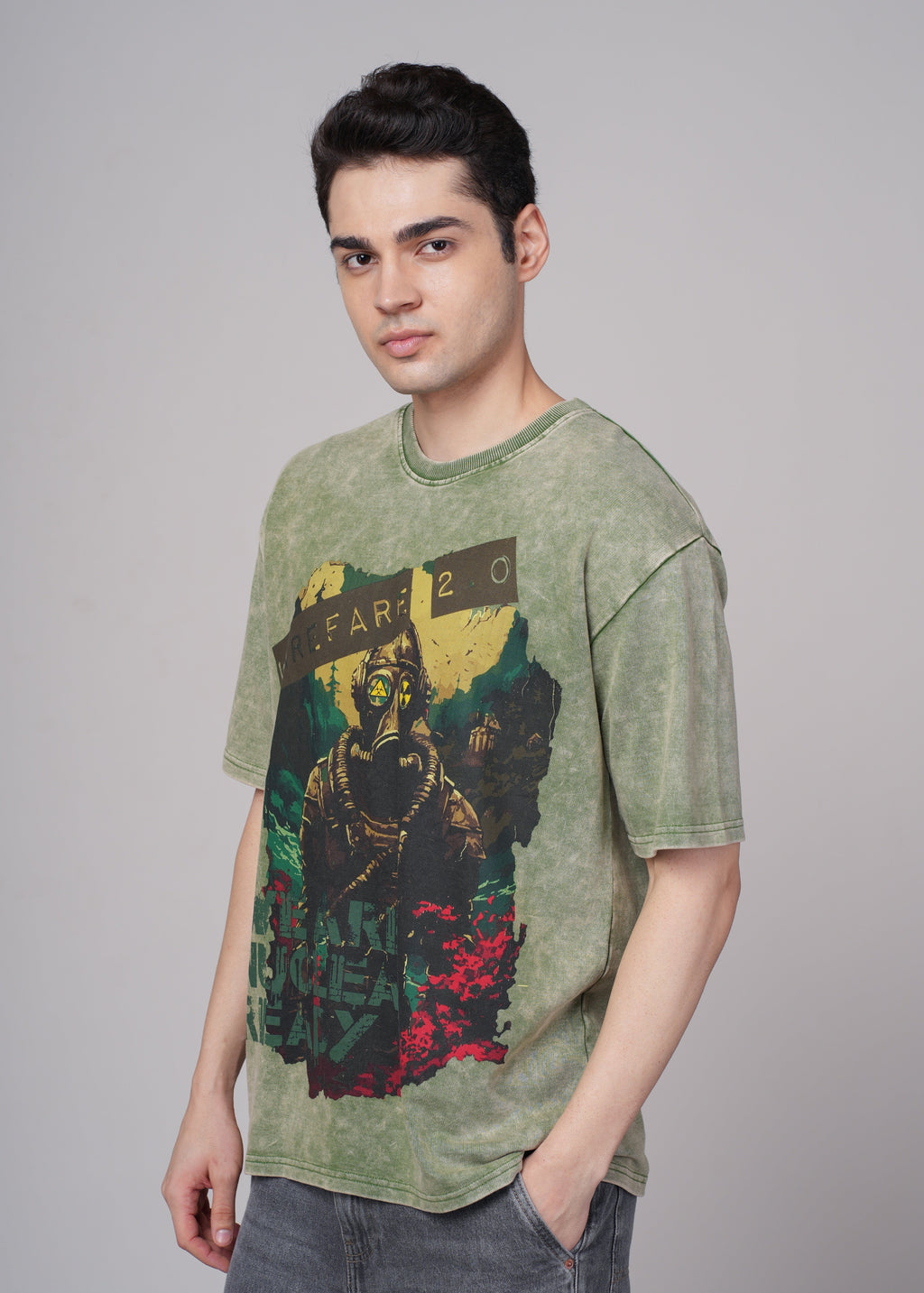 Men Olive Graphic Cotton Oversized T-Shirt