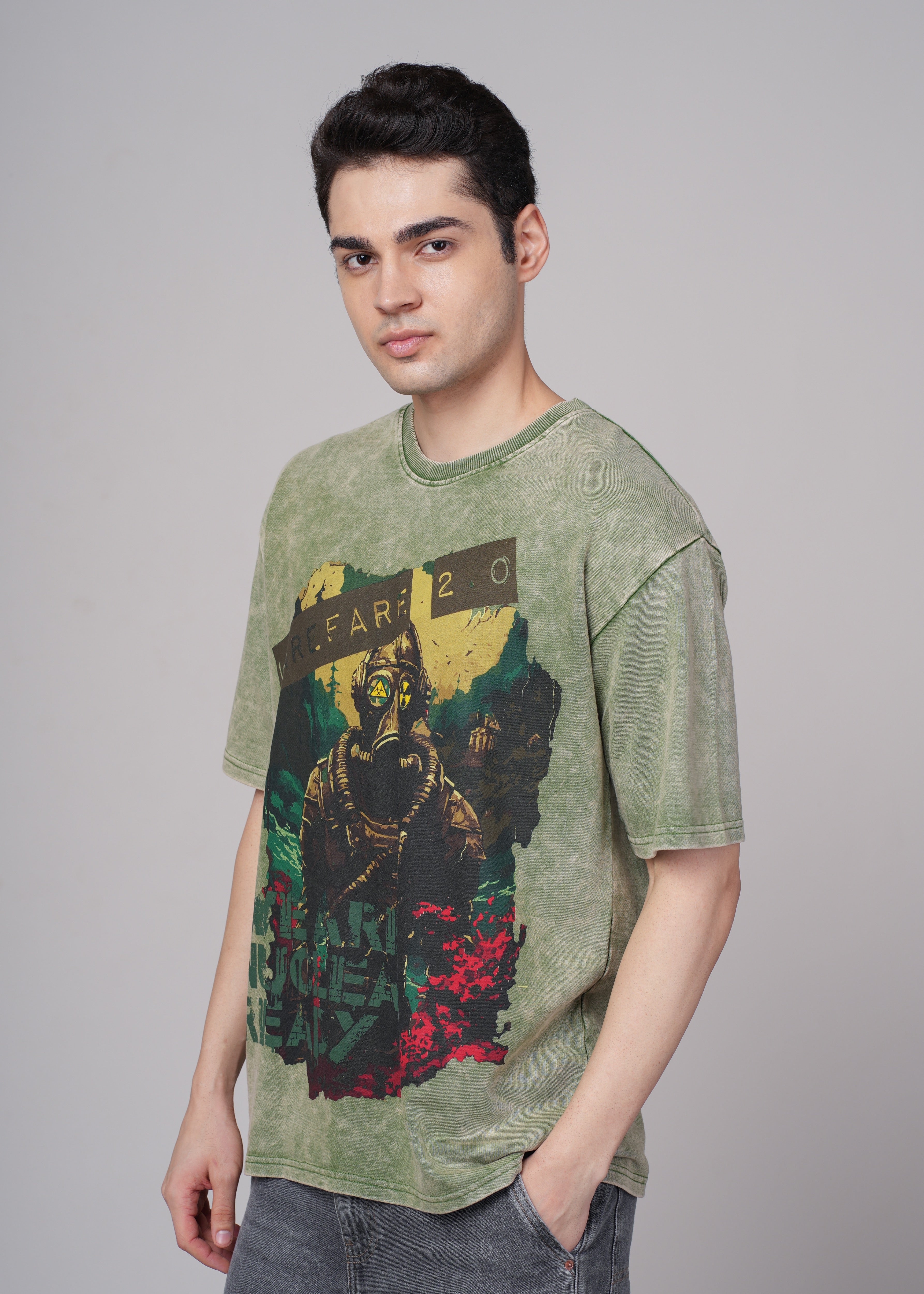 Men Olive Graphic Cotton Oversized T-Shirt