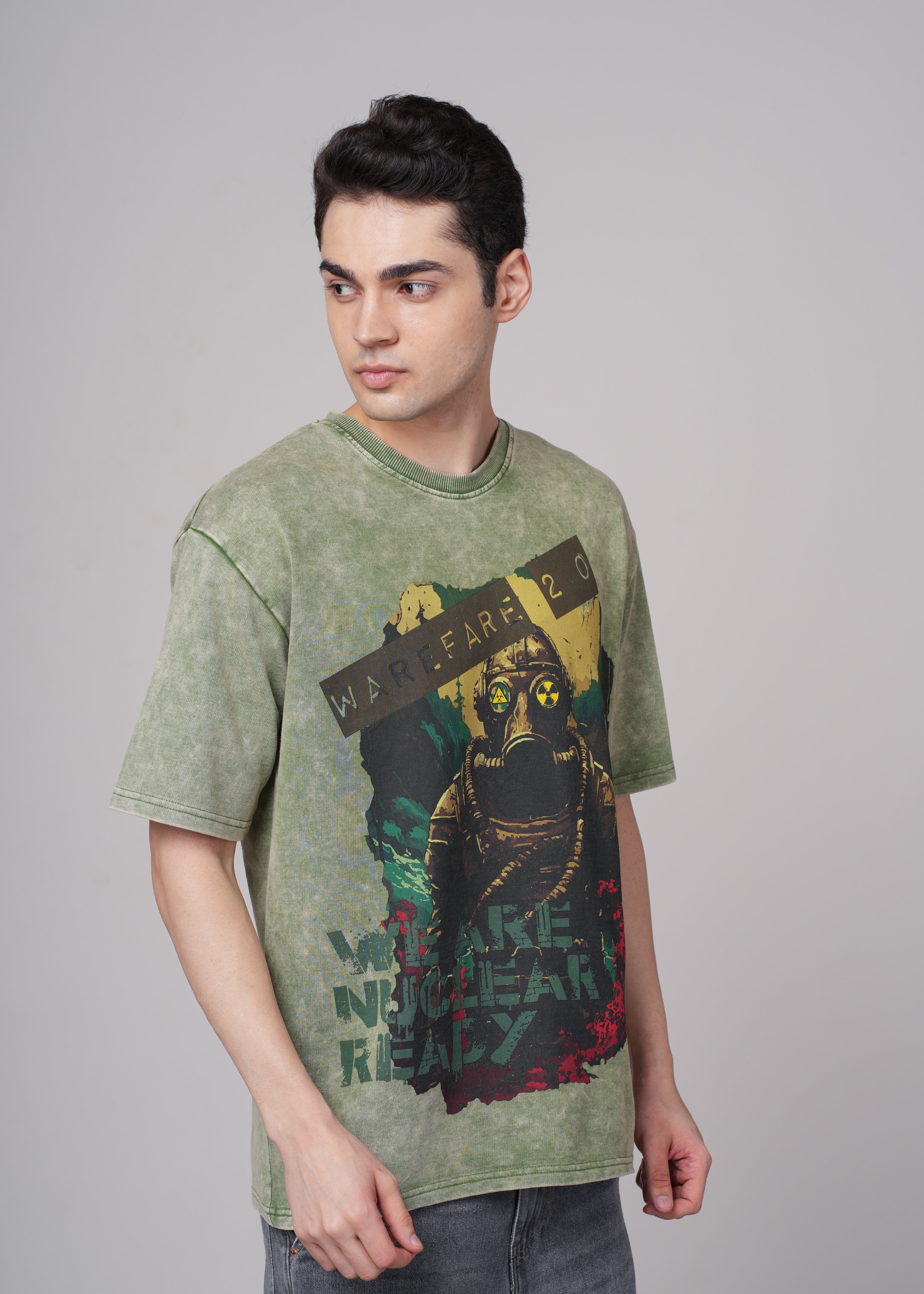 Men Olive Graphic Cotton Oversized T-Shirt