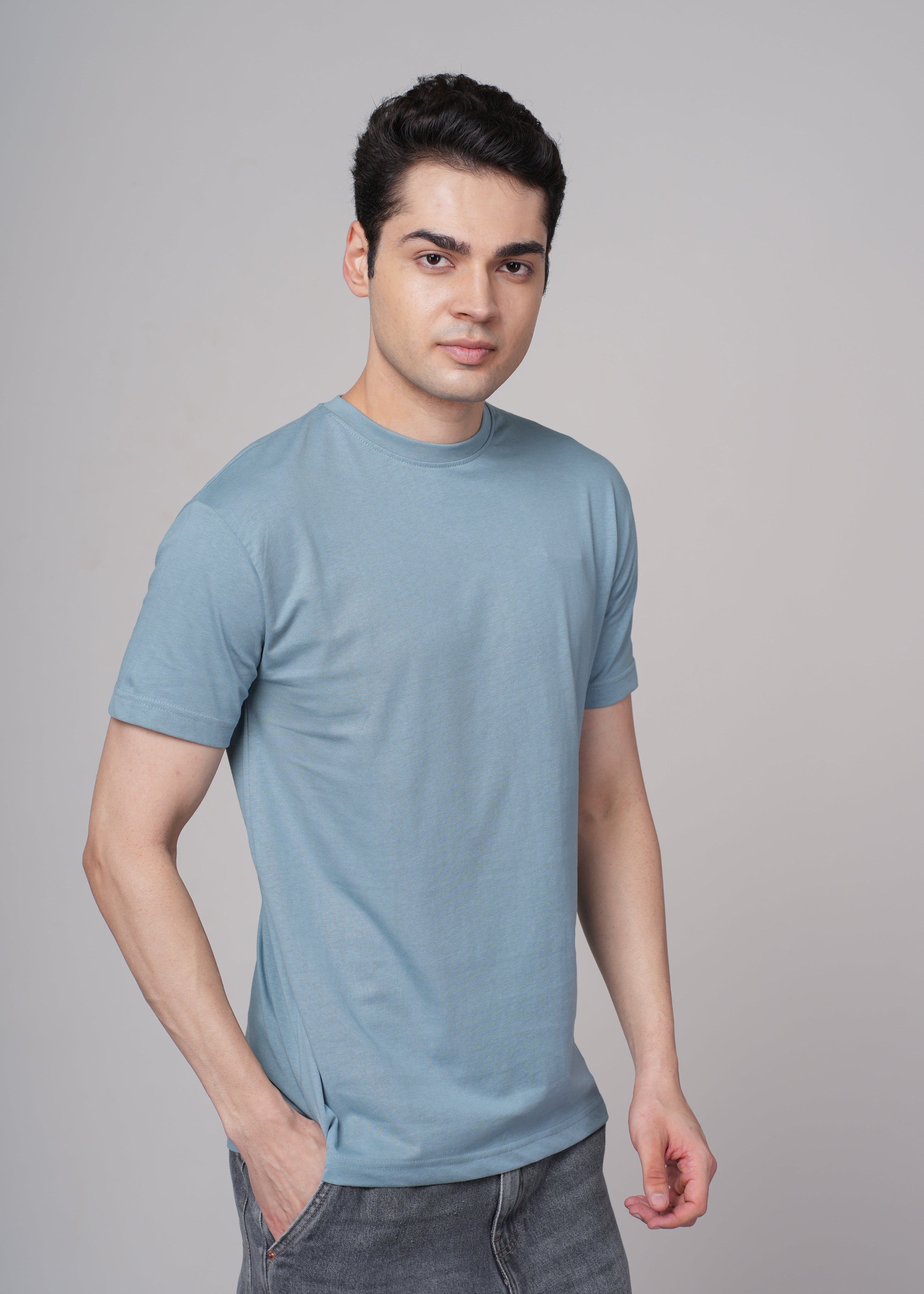 Men Blue Cotton Regular T-Shirt