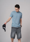 Men Blue Cotton Regular T-Shirt