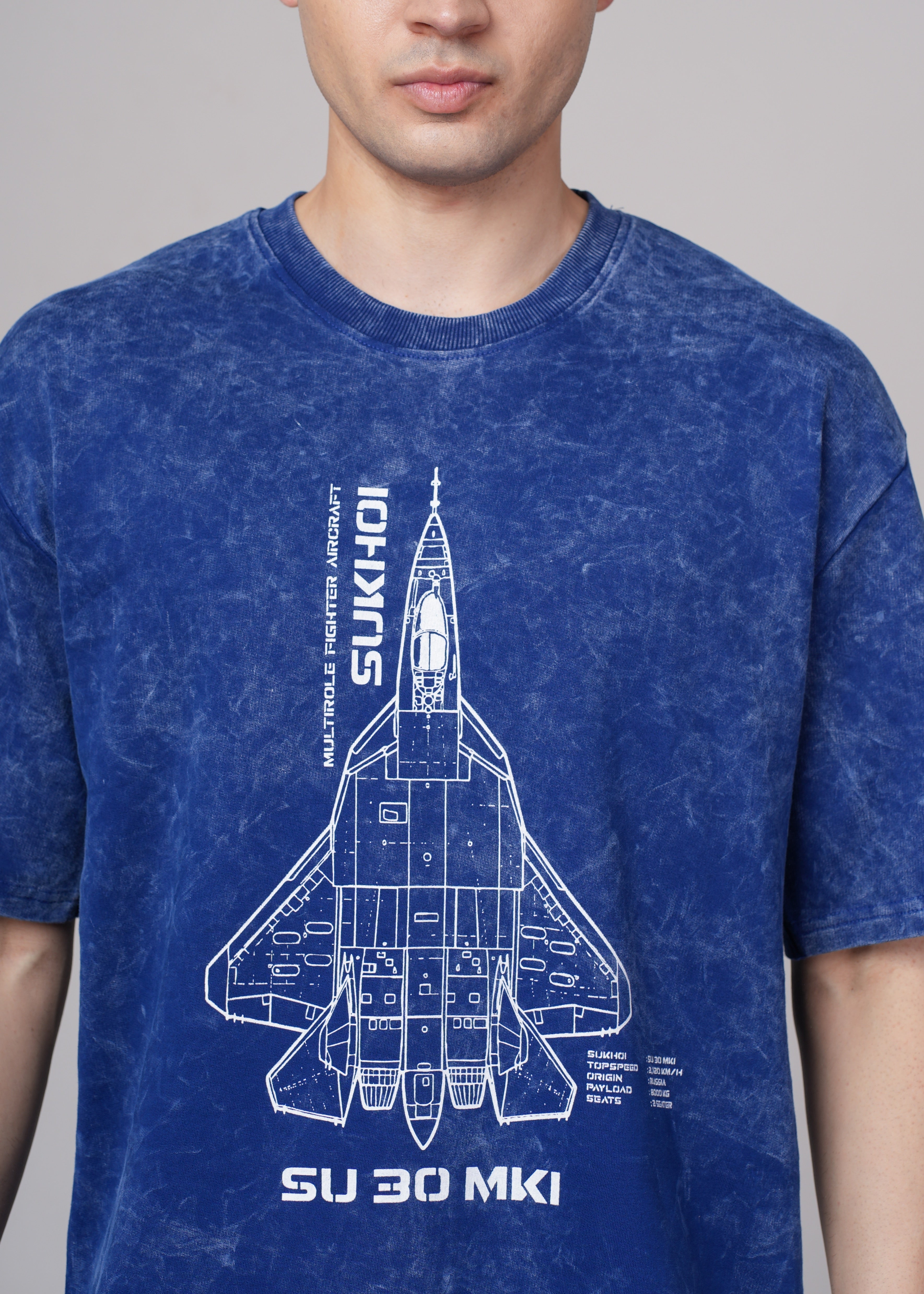 Men Blue Graphic Cotton Oversized T-Shirt