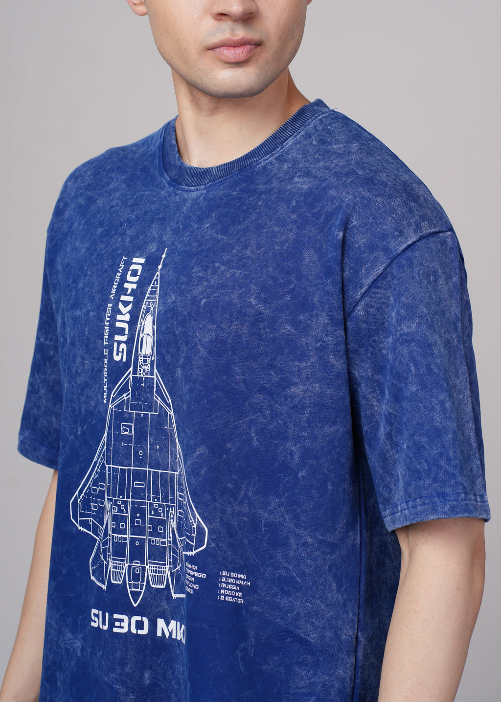 Men Blue Graphic Cotton Oversized T-Shirt