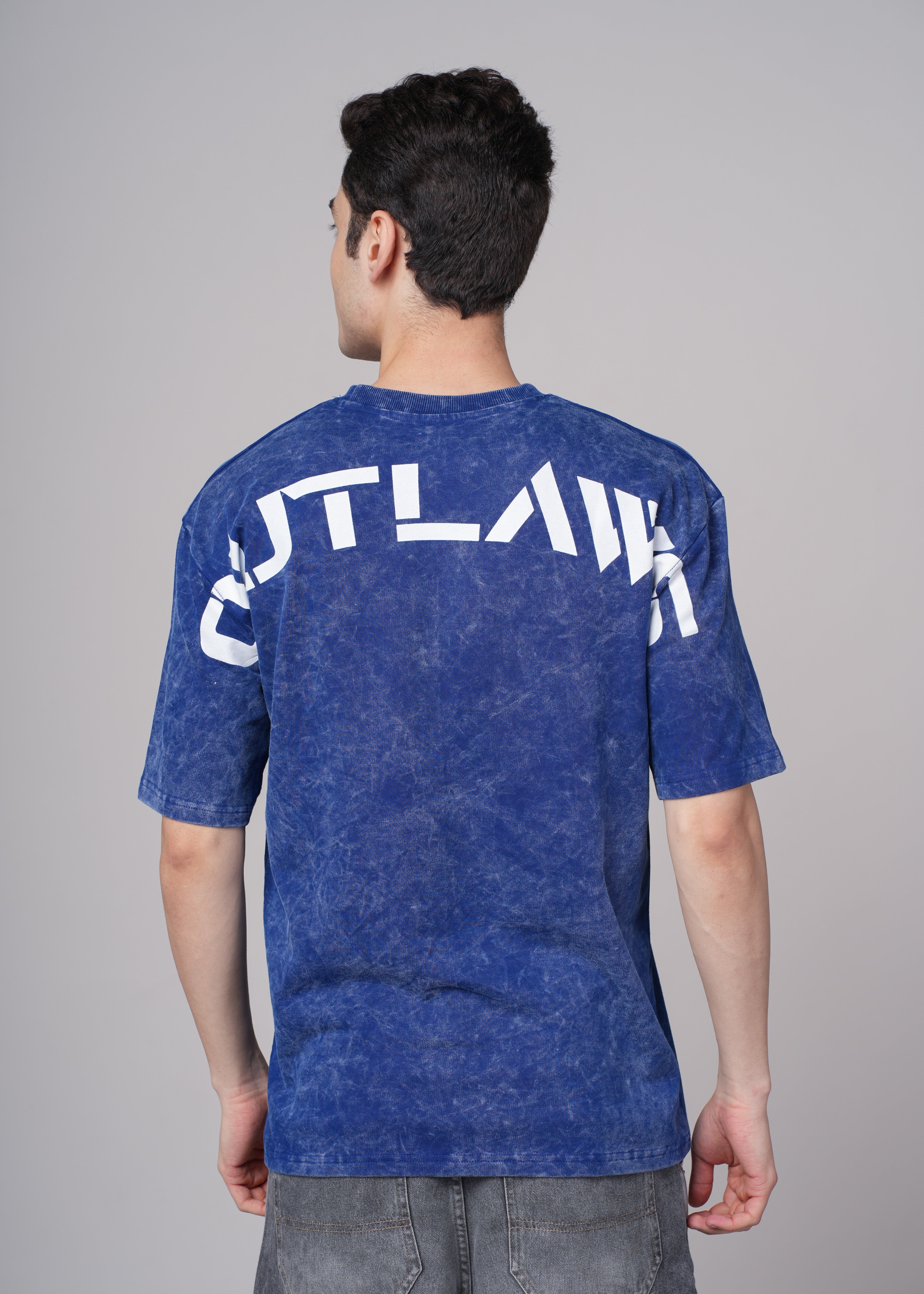 Men Blue Graphic Cotton Oversized T-Shirt